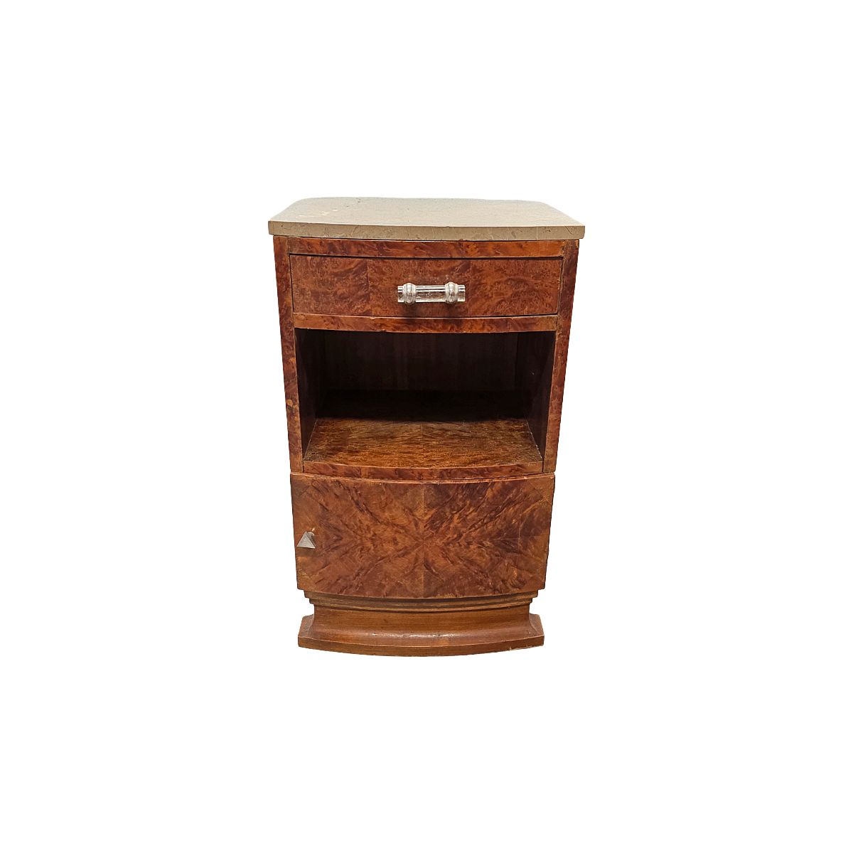 French Art Deco Burr Walnut Bedside Table, 1920/30s
