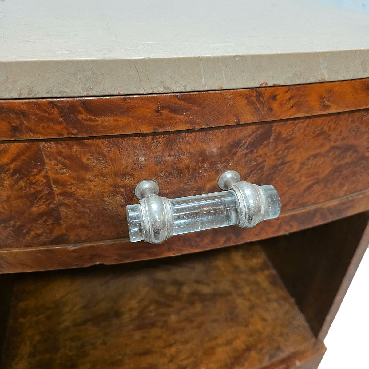 French Art Deco Burr Walnut Bedside Table, 1920/30s photo for sale
