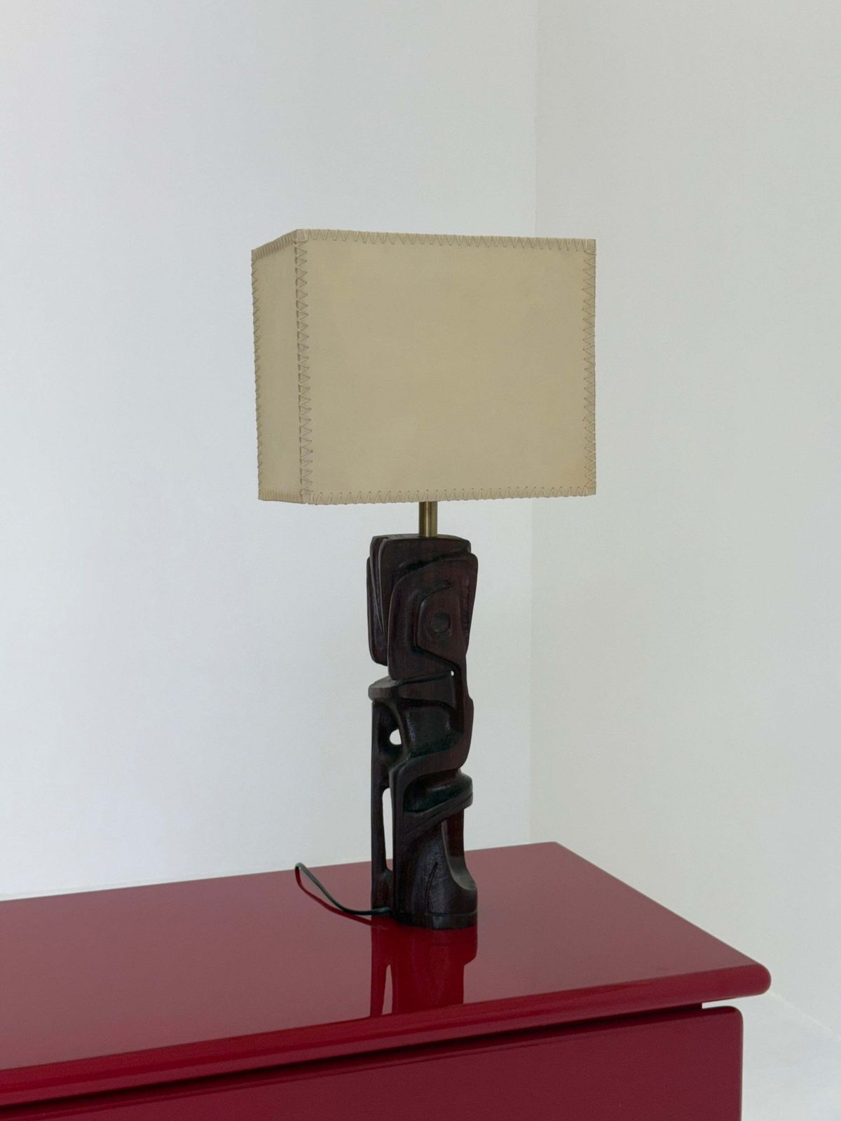 Hand Carved Wooden Sculptural Table Lamp By Gianni Pinna