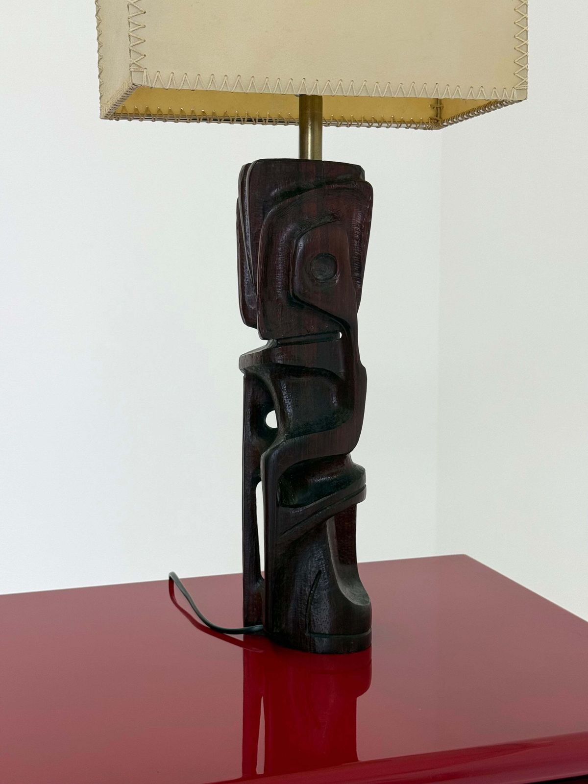 Hand Carved Wooden Sculptural Table Lamp By Gianni Pinna photo furniture