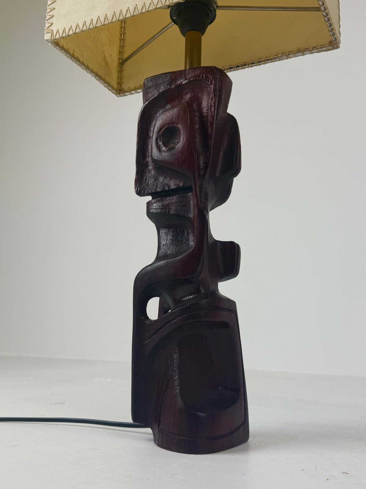Hand Carved Wooden Sculptural Table Lamp By Gianni Pinna photo vinterior