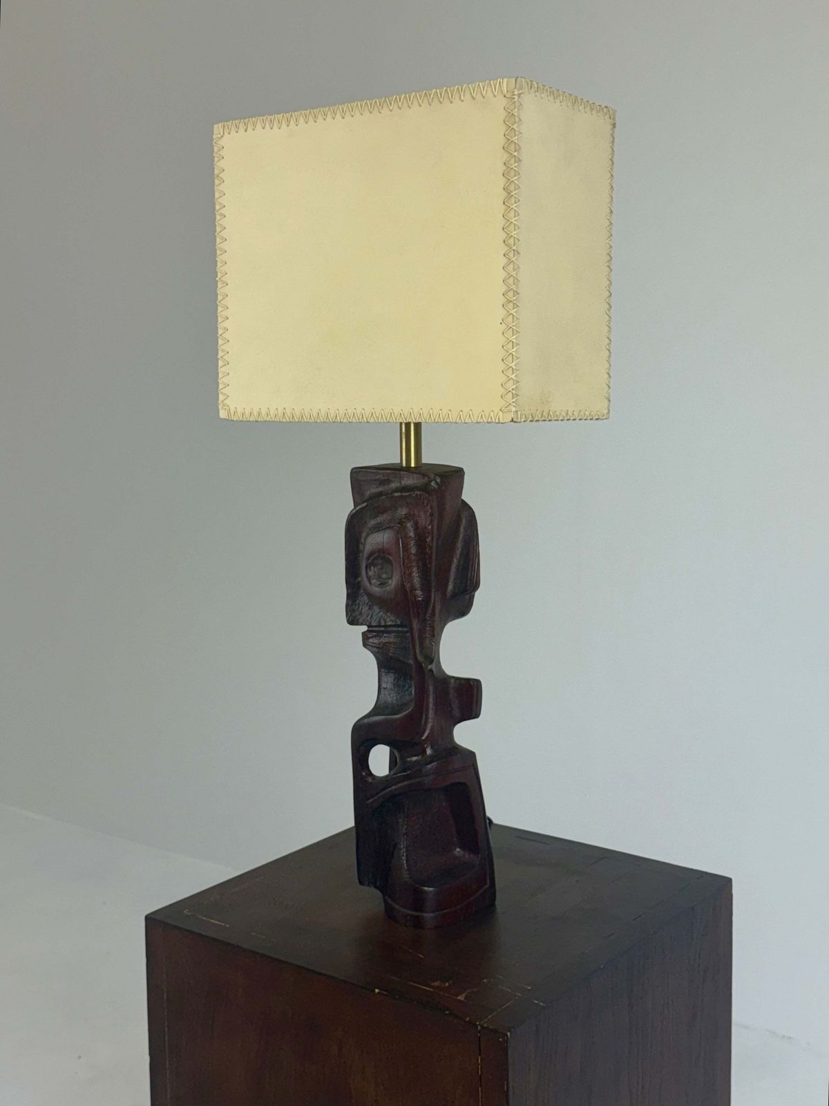 photo buy Hand Carved Wooden Sculptural Table Lamp By Gianni Pinna