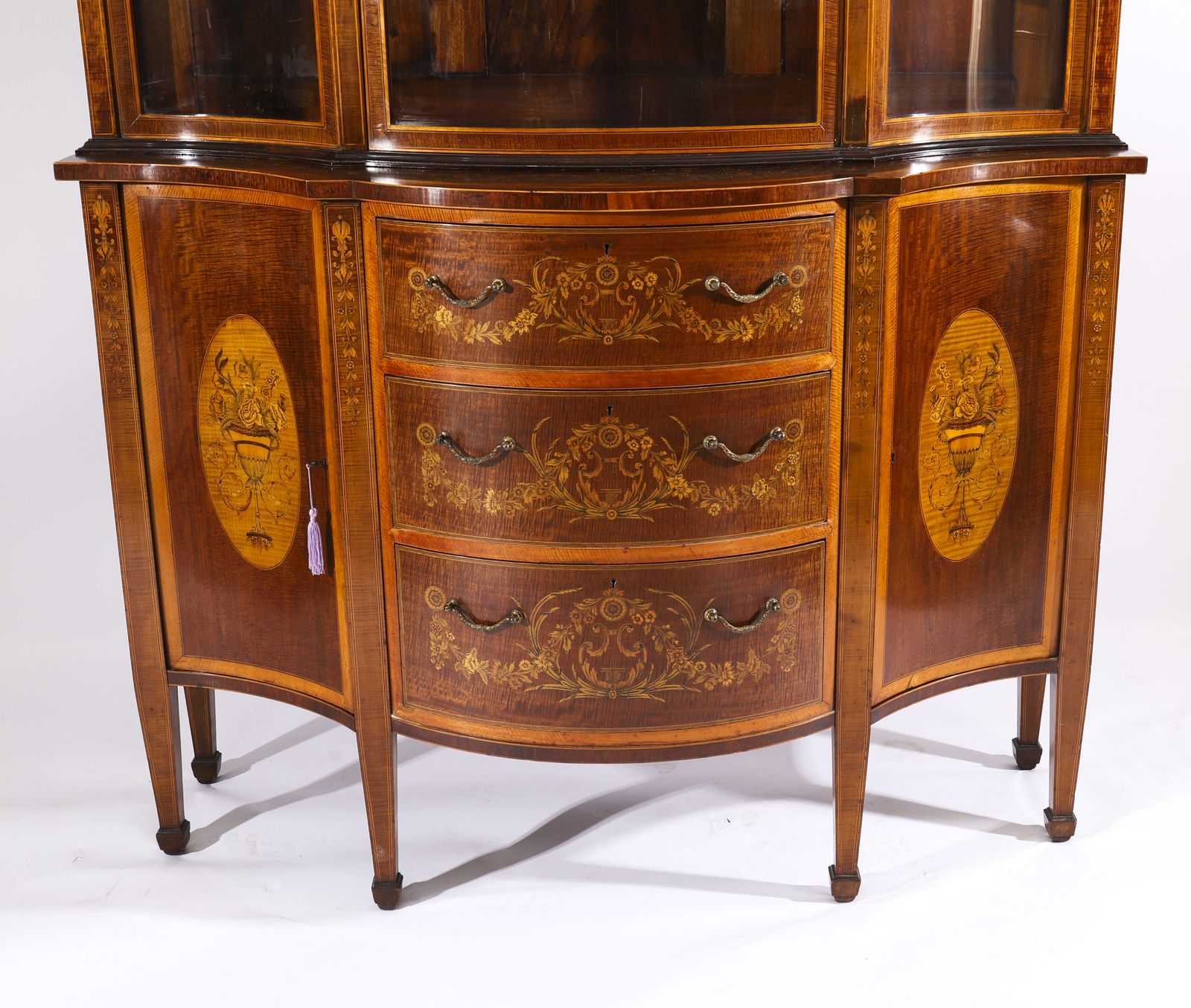 Antique Marquetry Serpentine Display Cabinet Edwards & Roberts 19th C photo buy