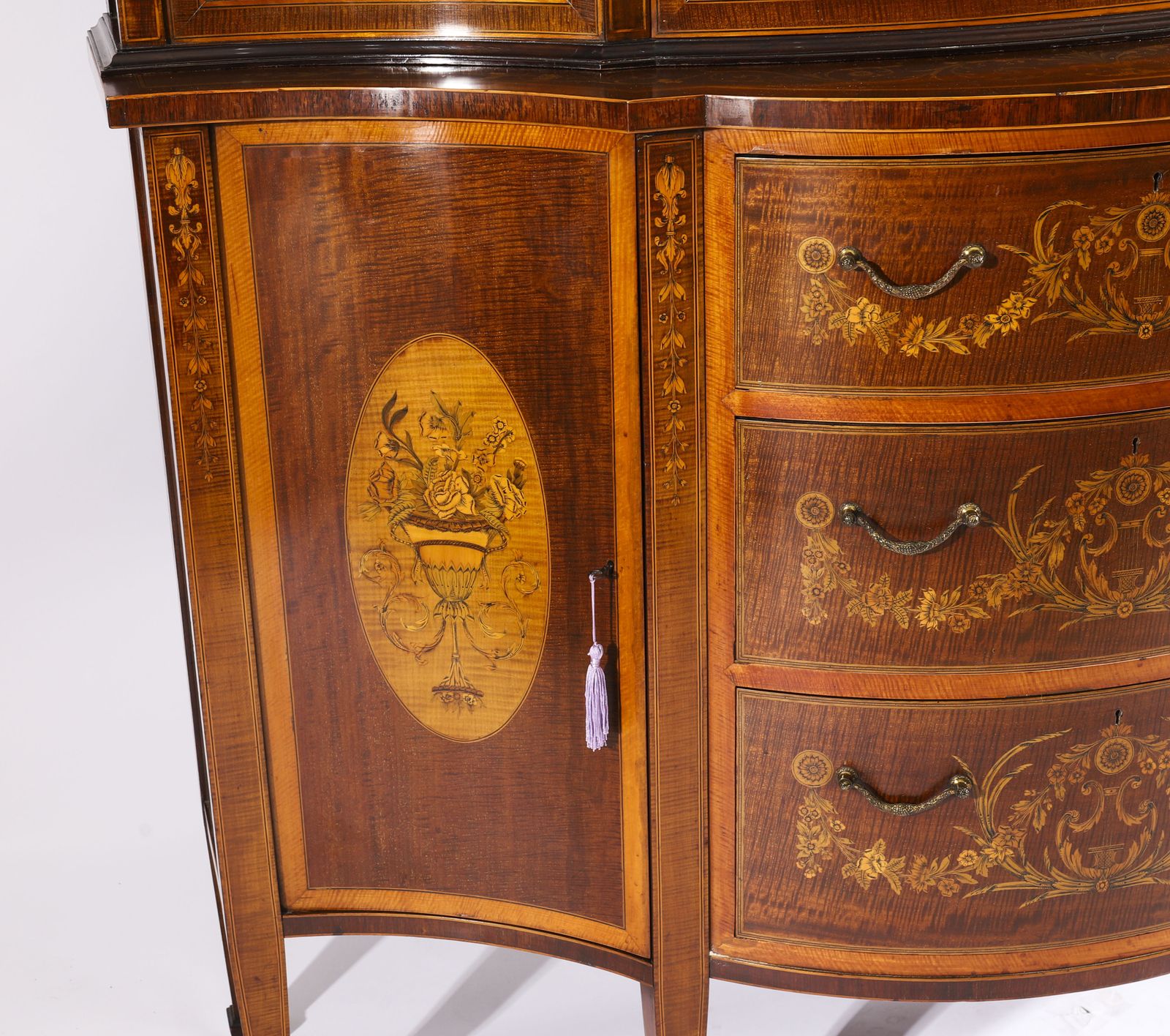 Antique Marquetry Serpentine Display Cabinet Edwards & Roberts 19th C photo vintage