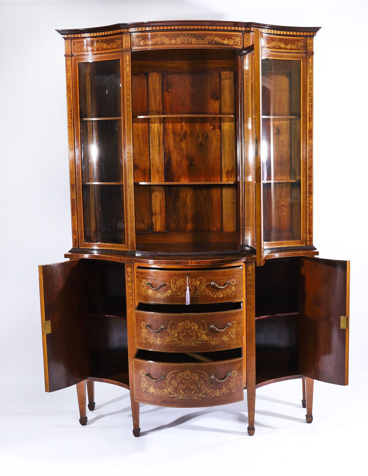 photo buy Antique Marquetry Serpentine Display Cabinet Edwards & Roberts 19th C