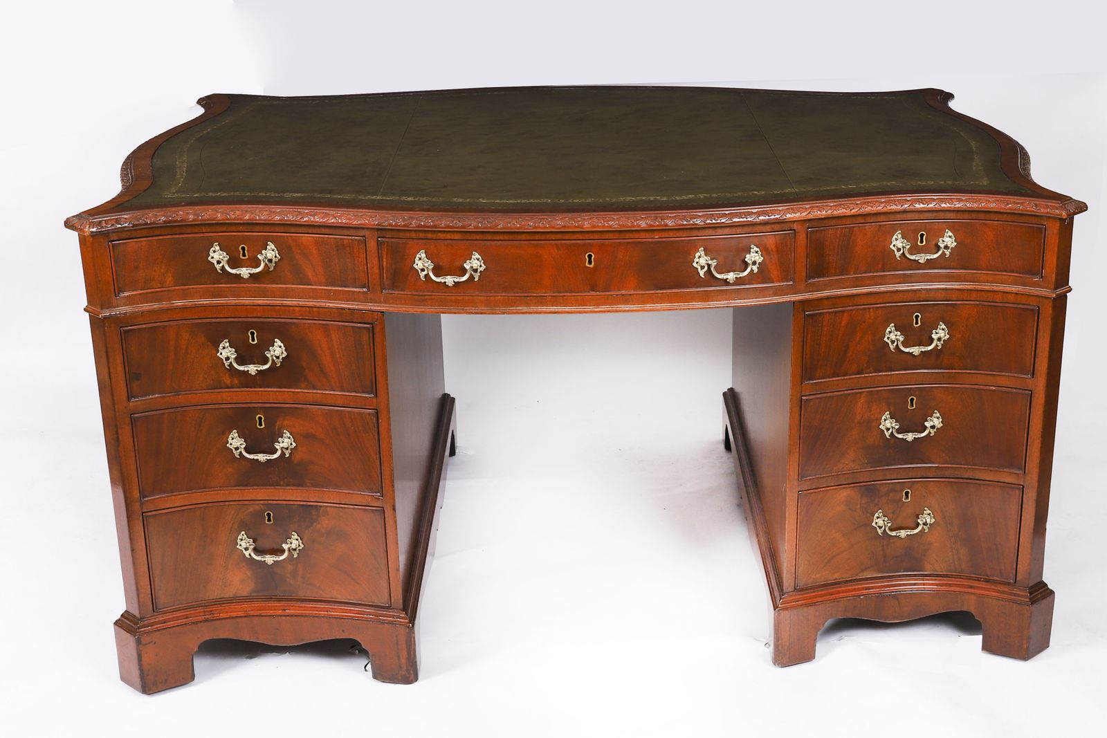 Antique Flame Mahogany Serpentine Partners Desk Circa 1900 photo furniture