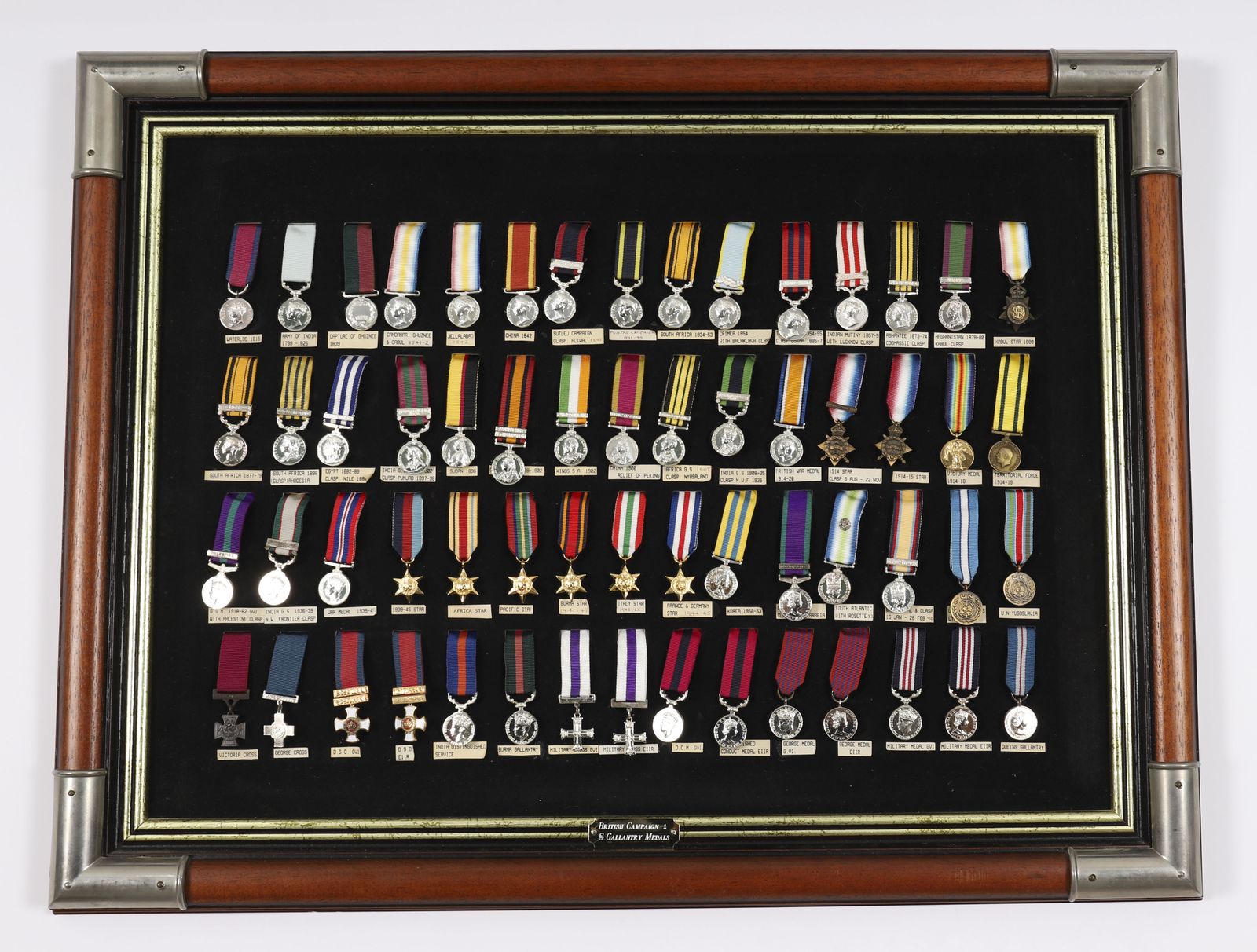 Framed Display Of British Gallantry & Campaign Medals 20th Century