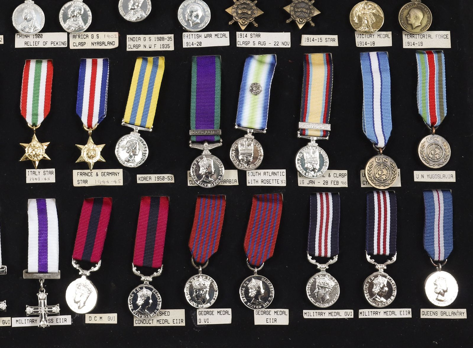 Framed Display Of British Gallantry & Campaign Medals 20th Century photo for sale