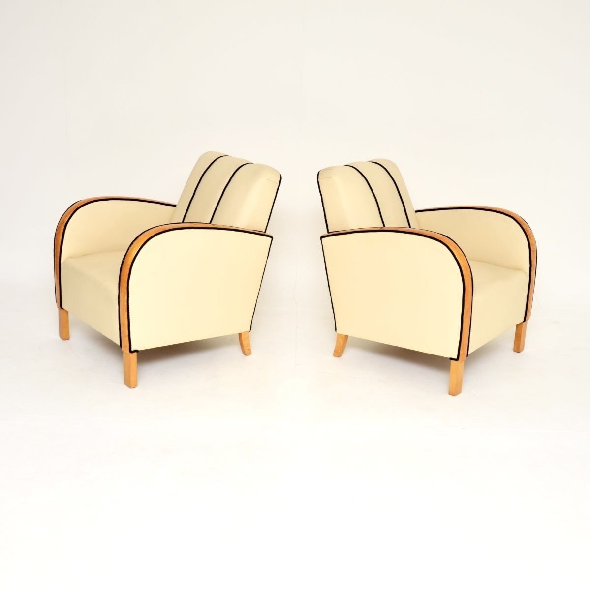 Pair Of Swedish Art Deco Armchairs In Leather And Satin Birch photo for sale