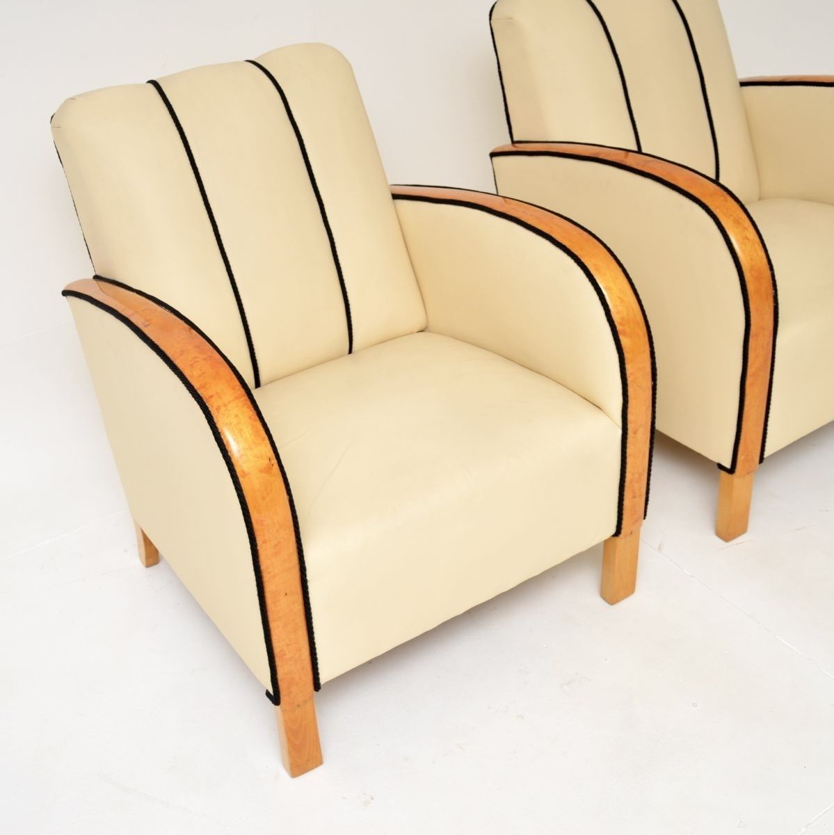 Pair Of Swedish Art Deco Armchairs In Leather And Satin Birch photo Furniture