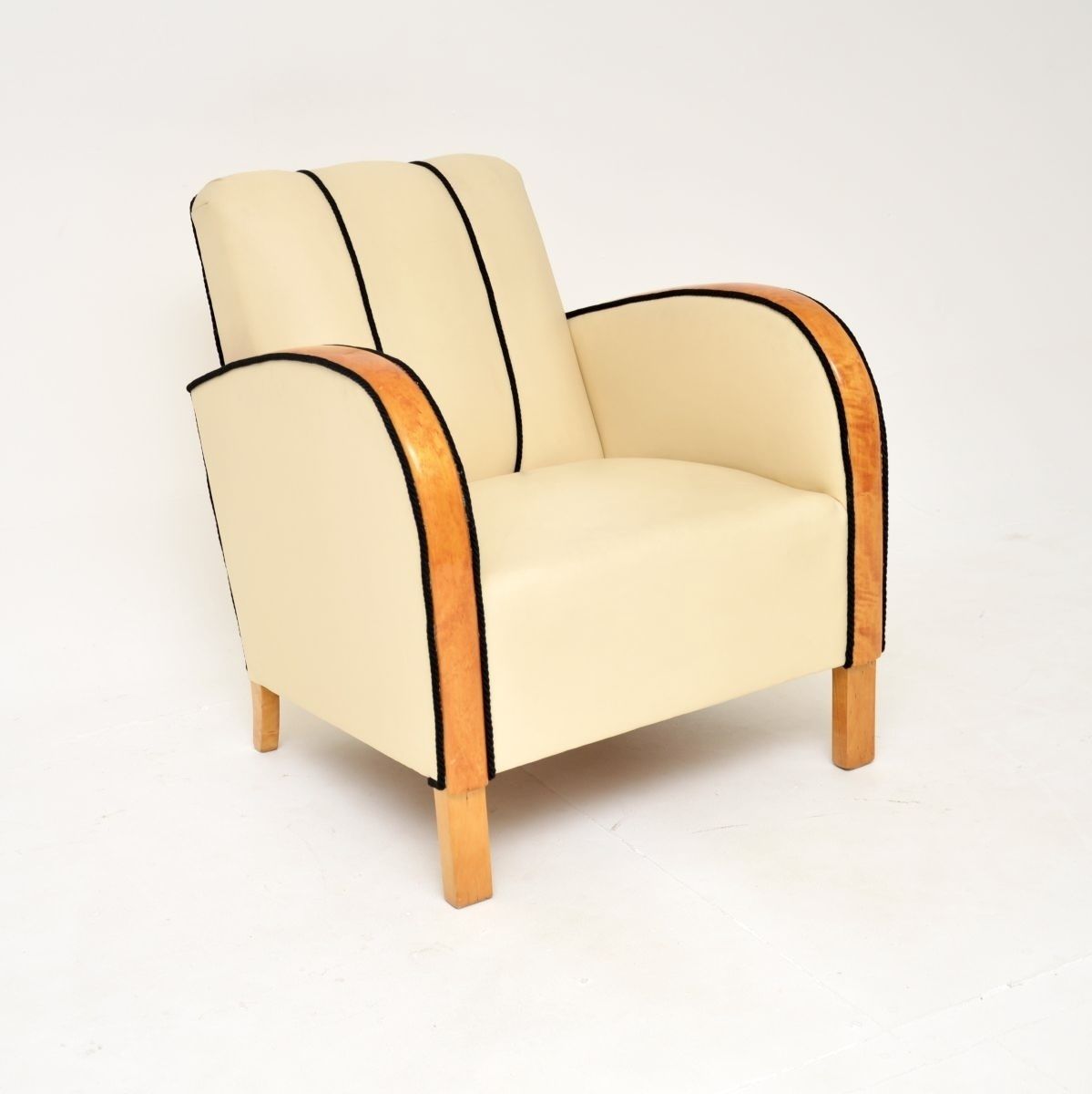 Pair Of Swedish Art Deco Armchairs In Leather And Satin Birch photo vinterior