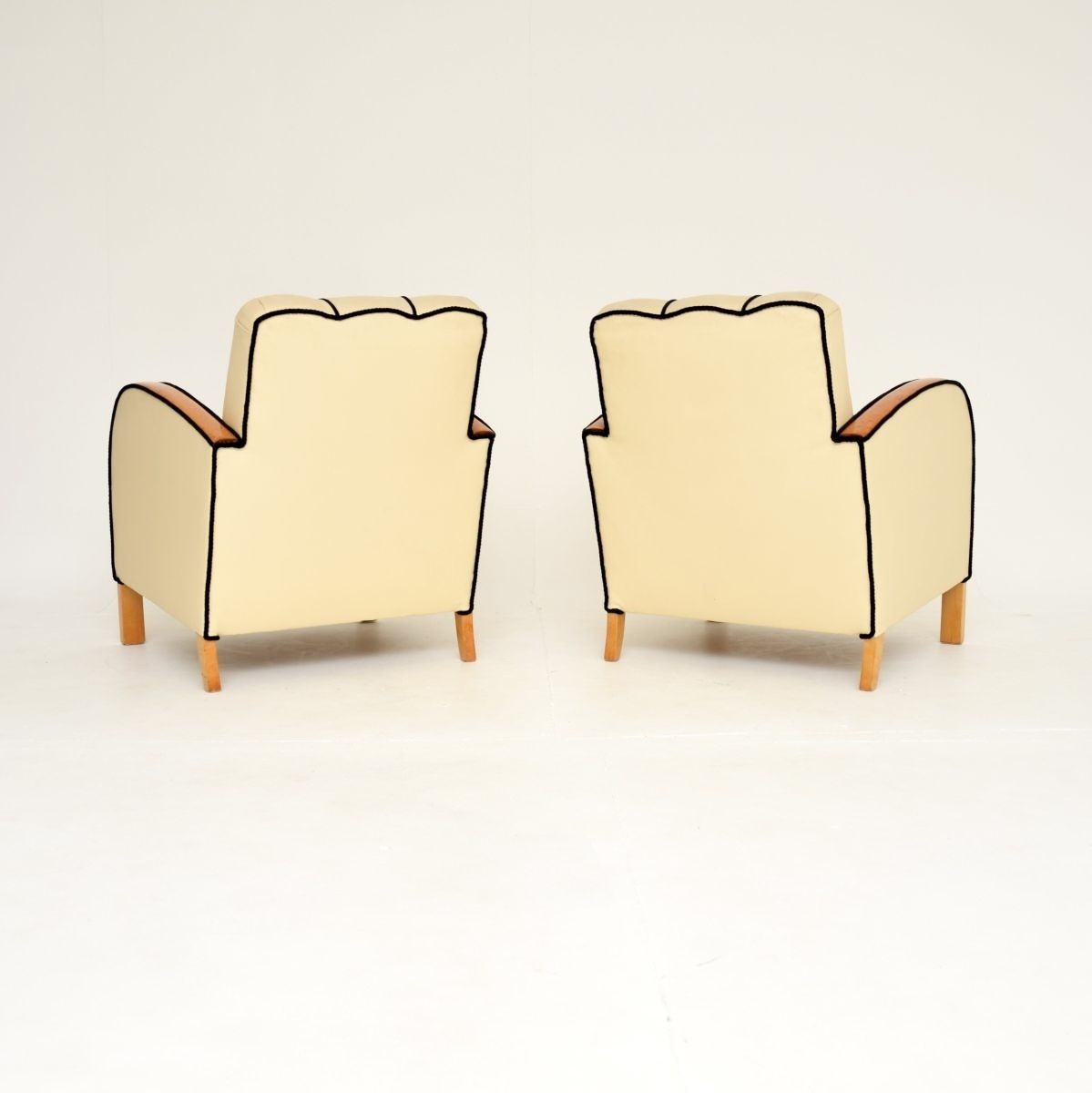 Pair Of Swedish Art Deco Armchairs In Leather And Satin Birch photo vintage