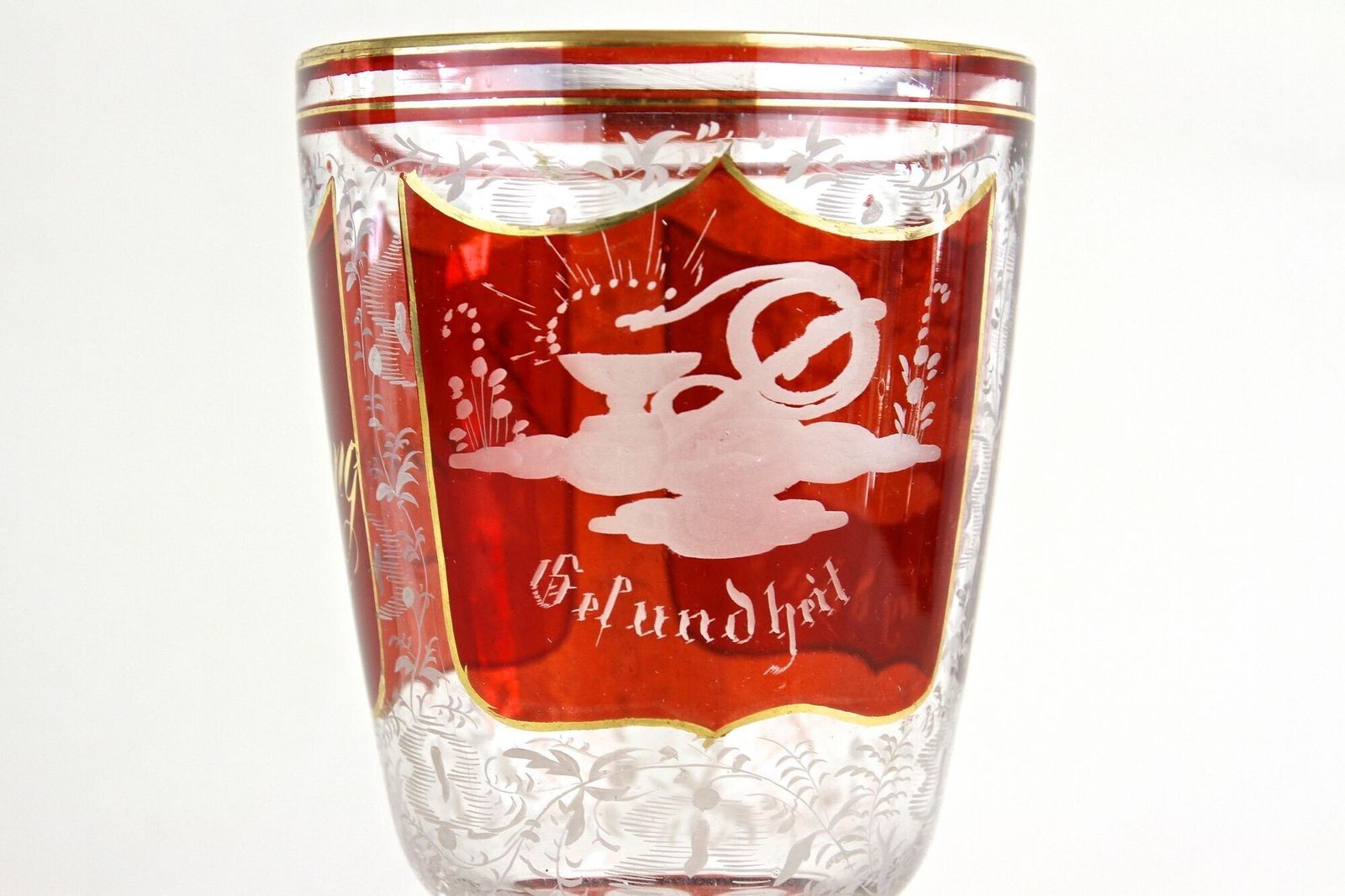 19th Century Biedermeier Glass Goblet   Engraved/ Handpainted, At Ca. 1835 photo 680.0