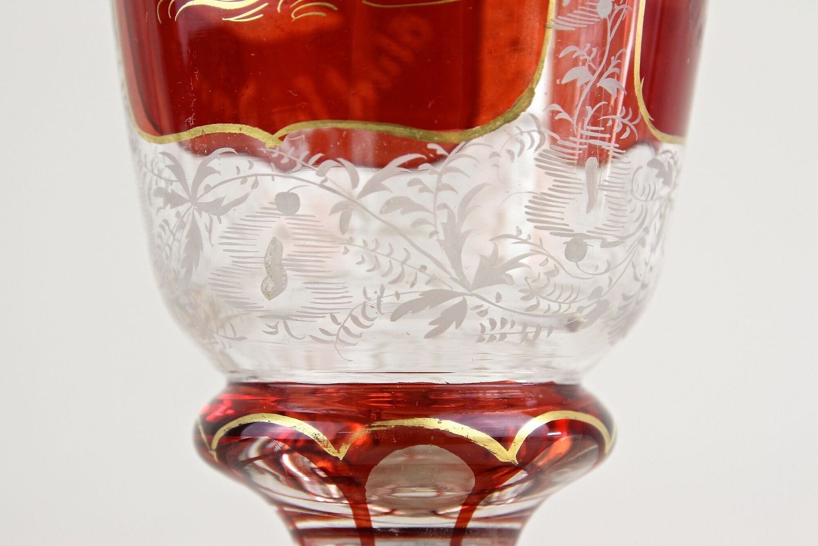 19th Century Biedermeier Glass Goblet   Engraved/ Handpainted, At Ca. 1835 photo vintage