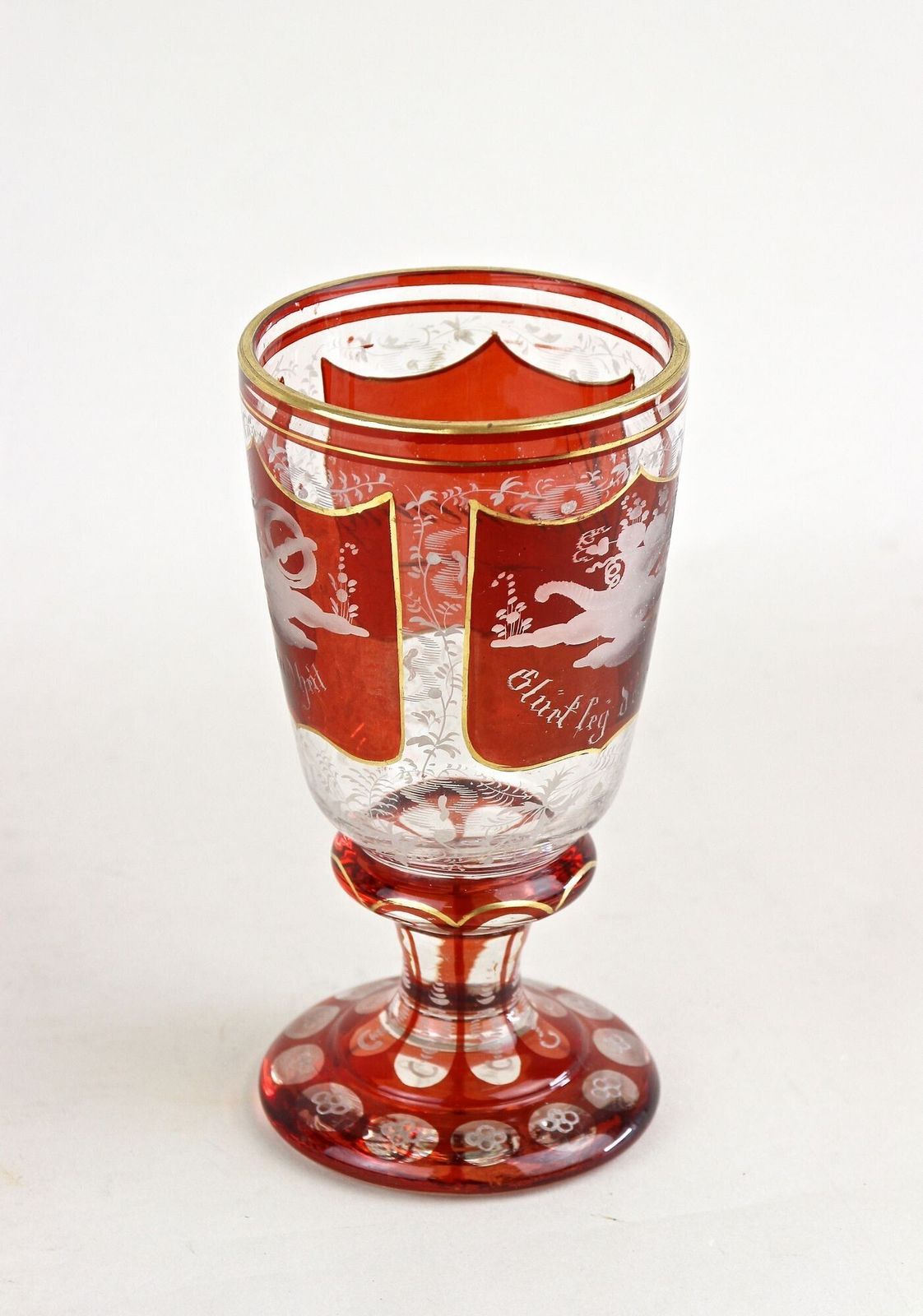 photo vinterior 19th Century Biedermeier Glass Goblet   Engraved/ Handpainted, At Ca. 1835