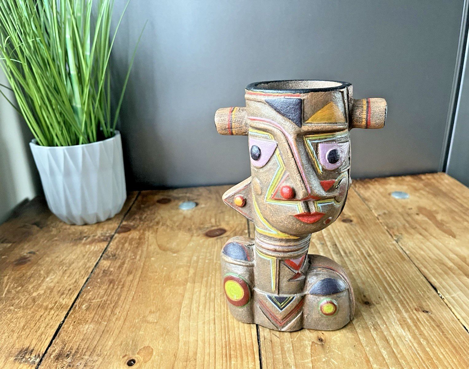 Mid Century Modernist Picasso Style Cubist Abstract Pottery Face Sculpture Vase