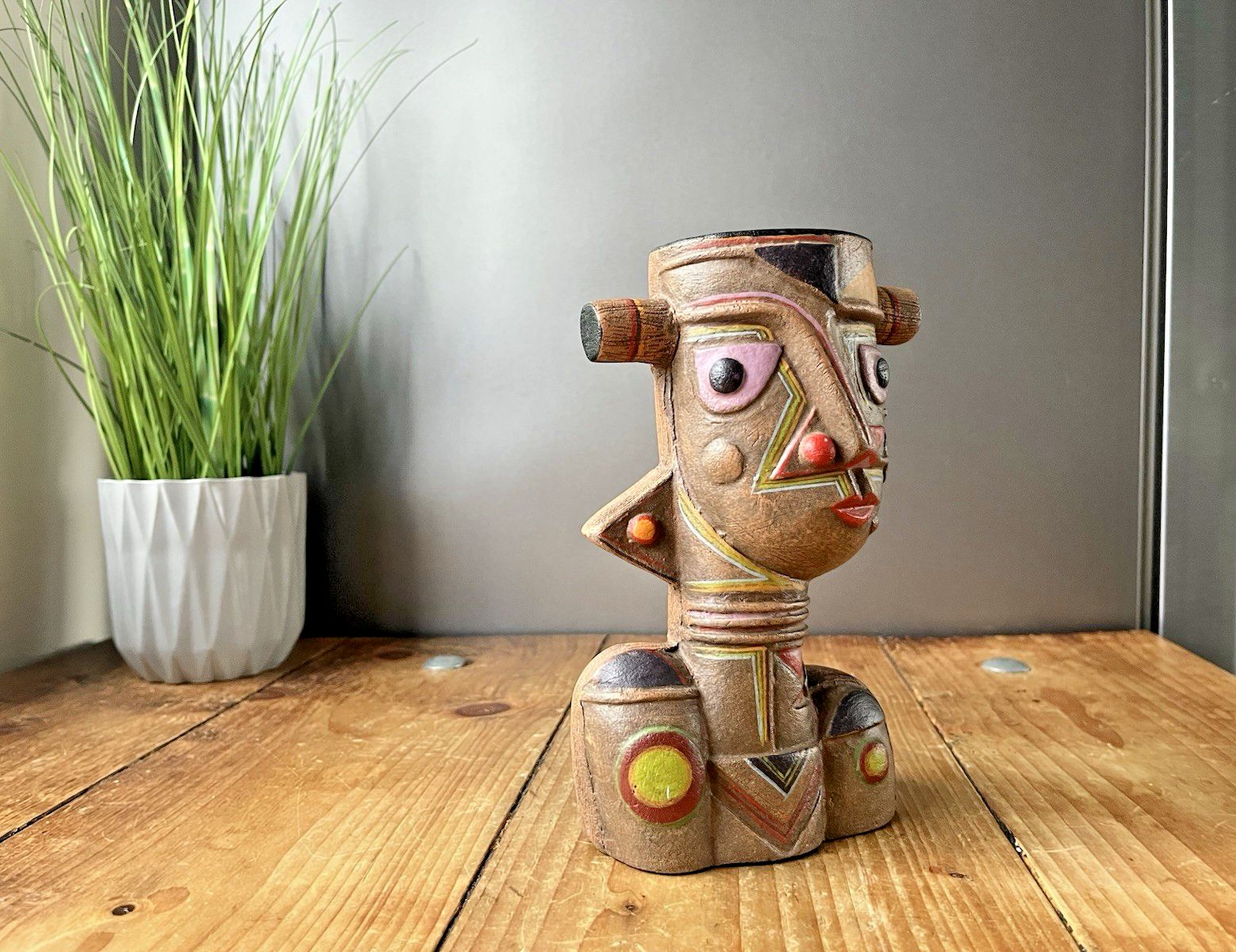 Mid Century Modernist Picasso Style Cubist Abstract Pottery Face Sculpture Vase photo Home Decor