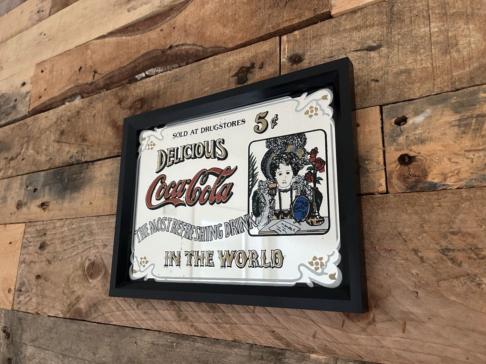 Vintage 80's Delicious Coca Cola Drugstores Pub Bar Shop Cafe Picture Mirror