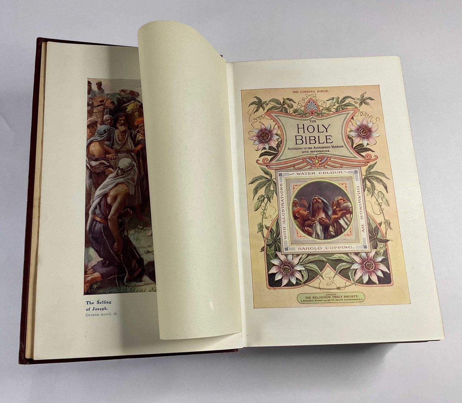 The Harold Copping Illustrated Bible – Religious Tract Society – Full Gilt Leather – C.1915 photo Home Decor