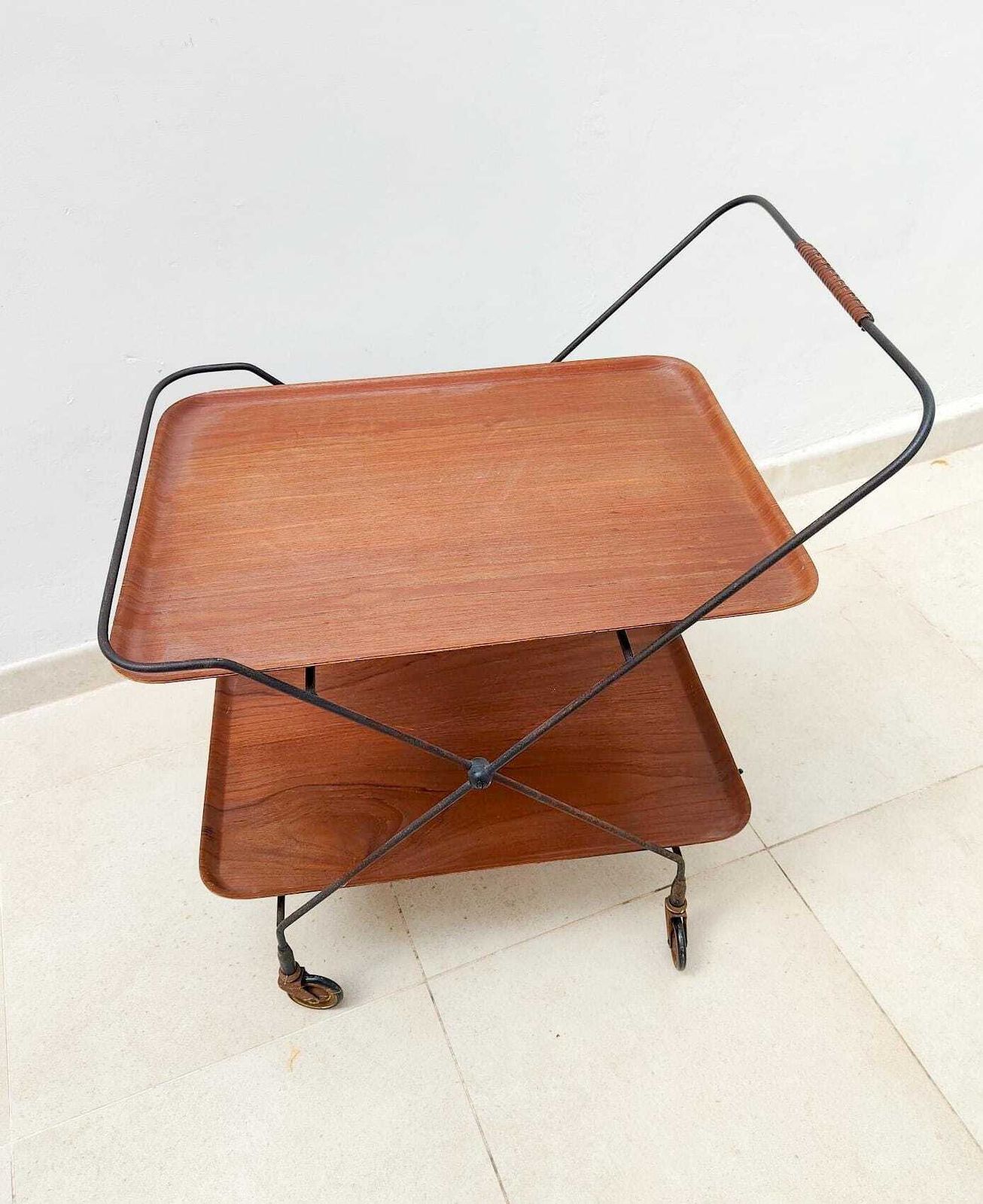 Vintage Campo E Graffi Home Design Bar Cart In Metal And Industrial Teak, Mid Century Era photo vintage