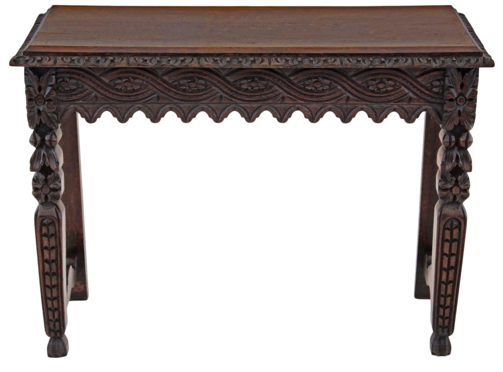 Antique 19th Century Victorian Heavily Carved Oak Side Writing Desk Table