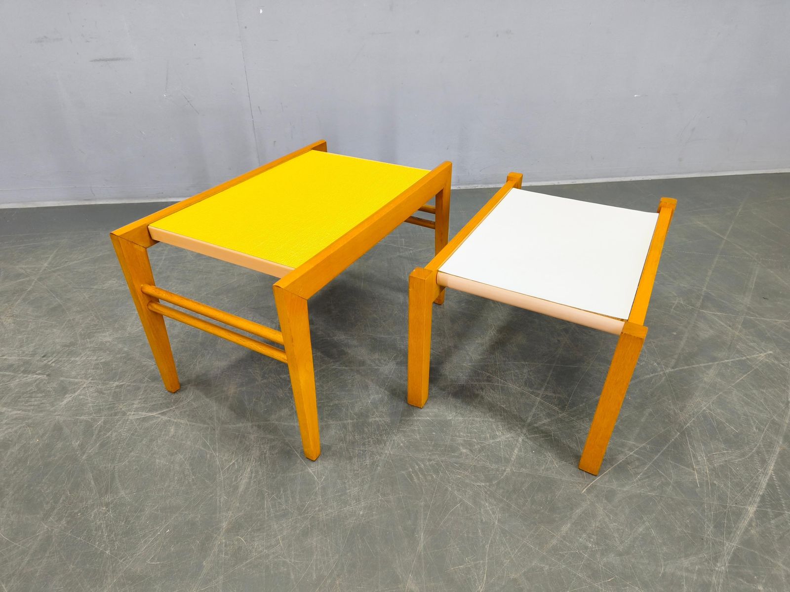 Mid Century Beech Plant Stands With Umakart Tops, 1970s Set photo furniture