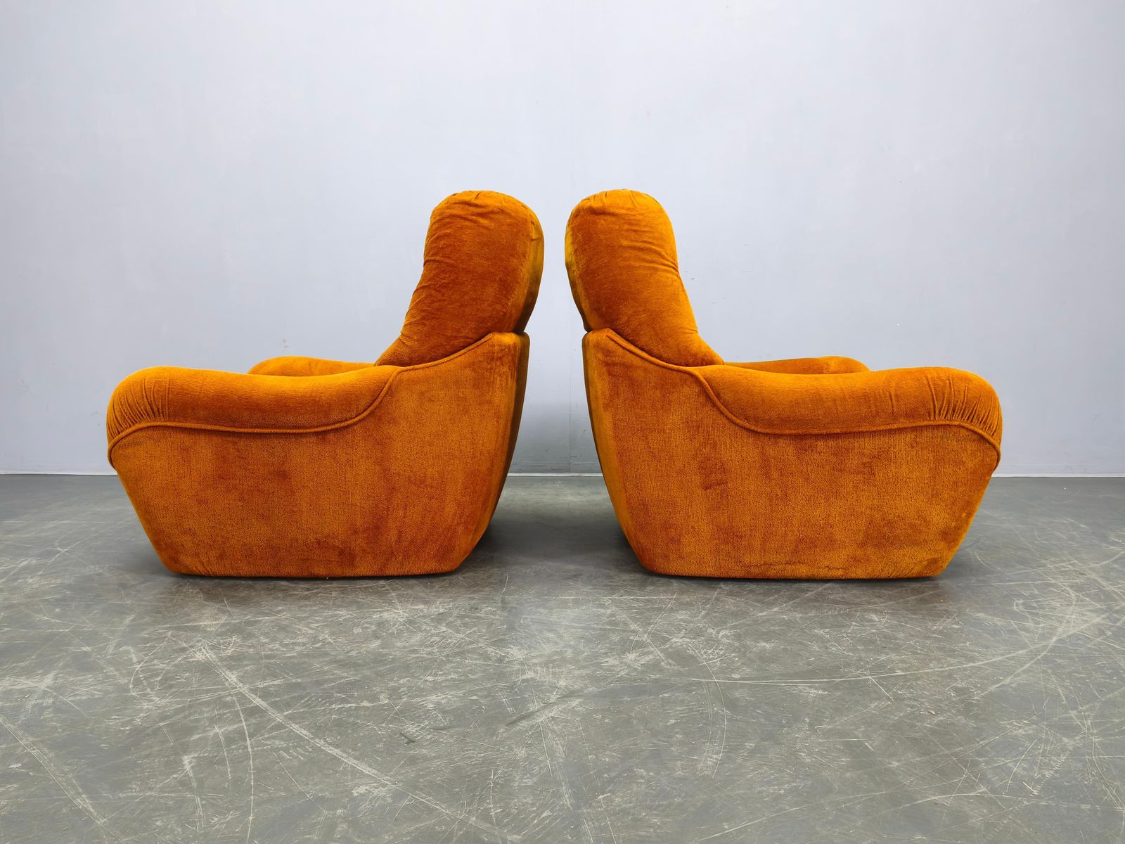 Pair Of Italian Space Age Lounge Chairs, Orange Upholstery, 1970s photo Furniture