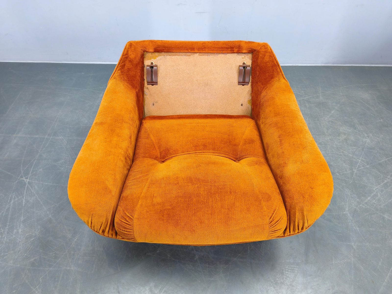 photo for sale Pair Of Italian Space Age Lounge Chairs, Orange Upholstery, 1970s