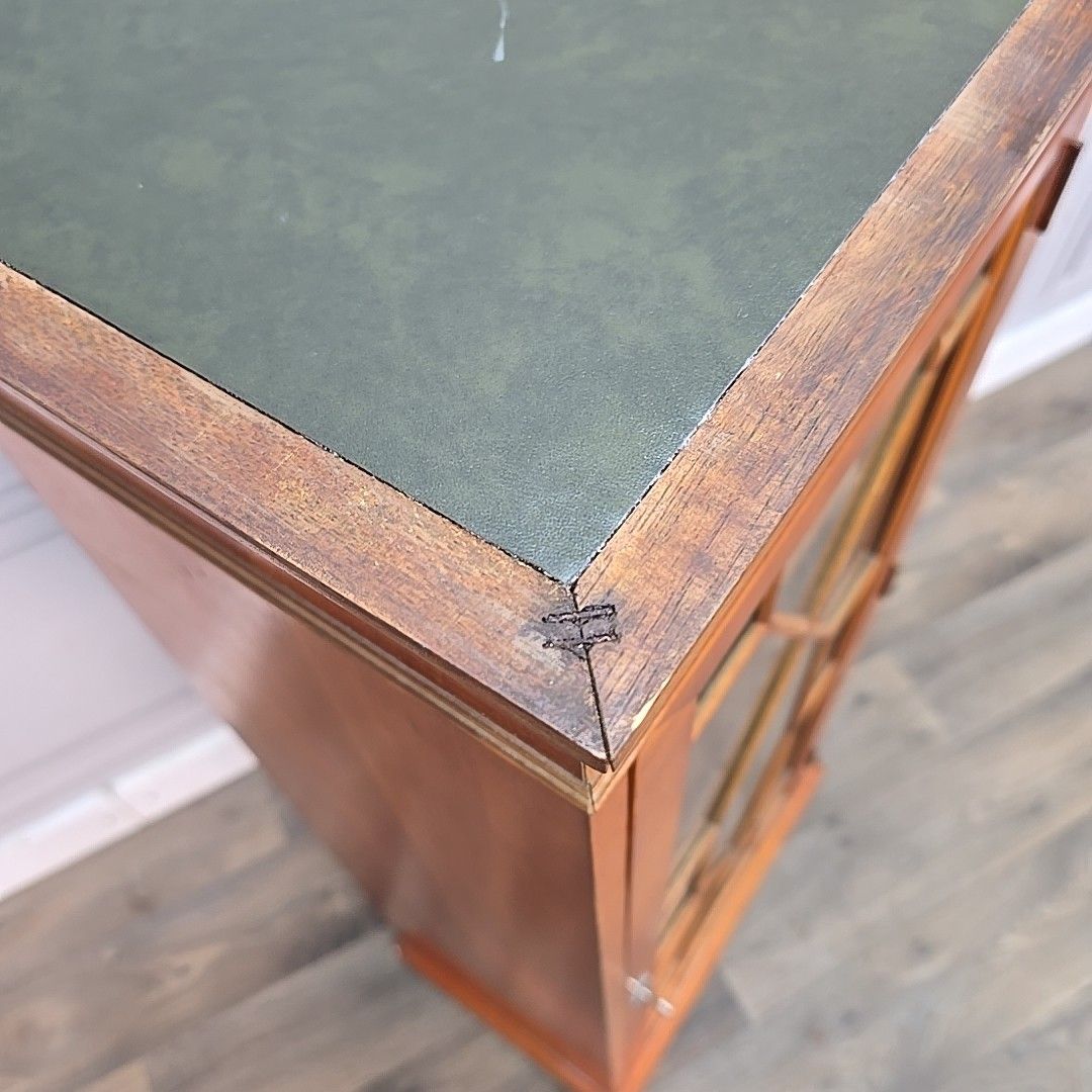 Antique Style Display Cabinet Glazed Door Cupboard Inlaid Wood Slim Bookcase photo Furniture