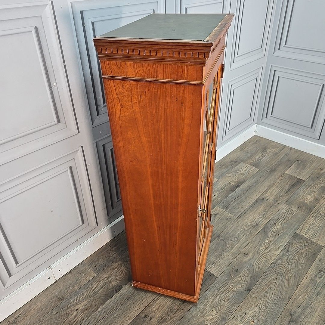 Antique Style Display Cabinet Glazed Door Cupboard Inlaid Wood Slim Bookcase photo 140.0