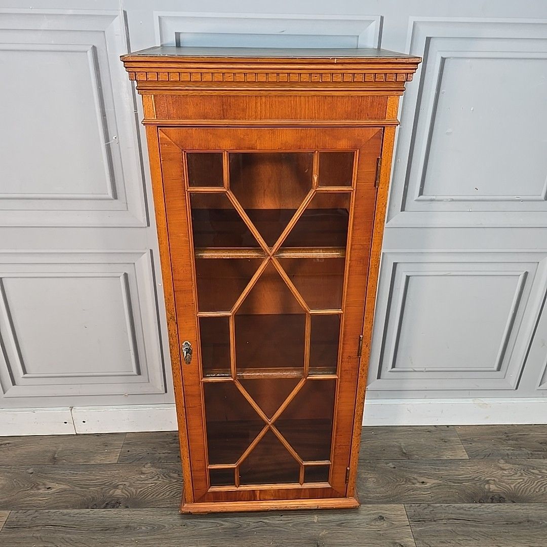 Antique Style Display Cabinet Glazed Door Cupboard Inlaid Wood Slim Bookcase photo vinterior