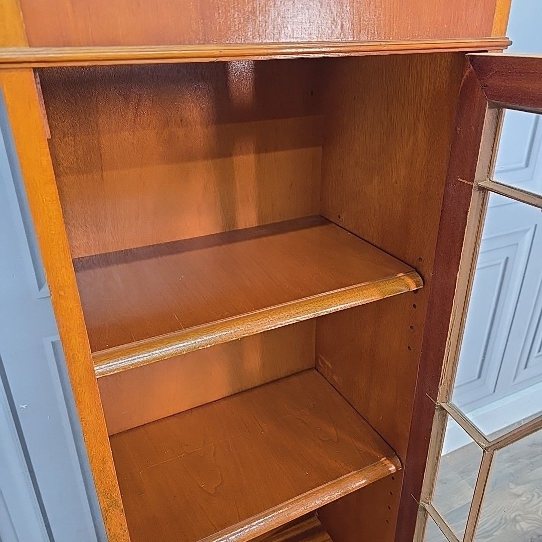 photo buy Antique Style Display Cabinet Glazed Door Cupboard Inlaid Wood Slim Bookcase