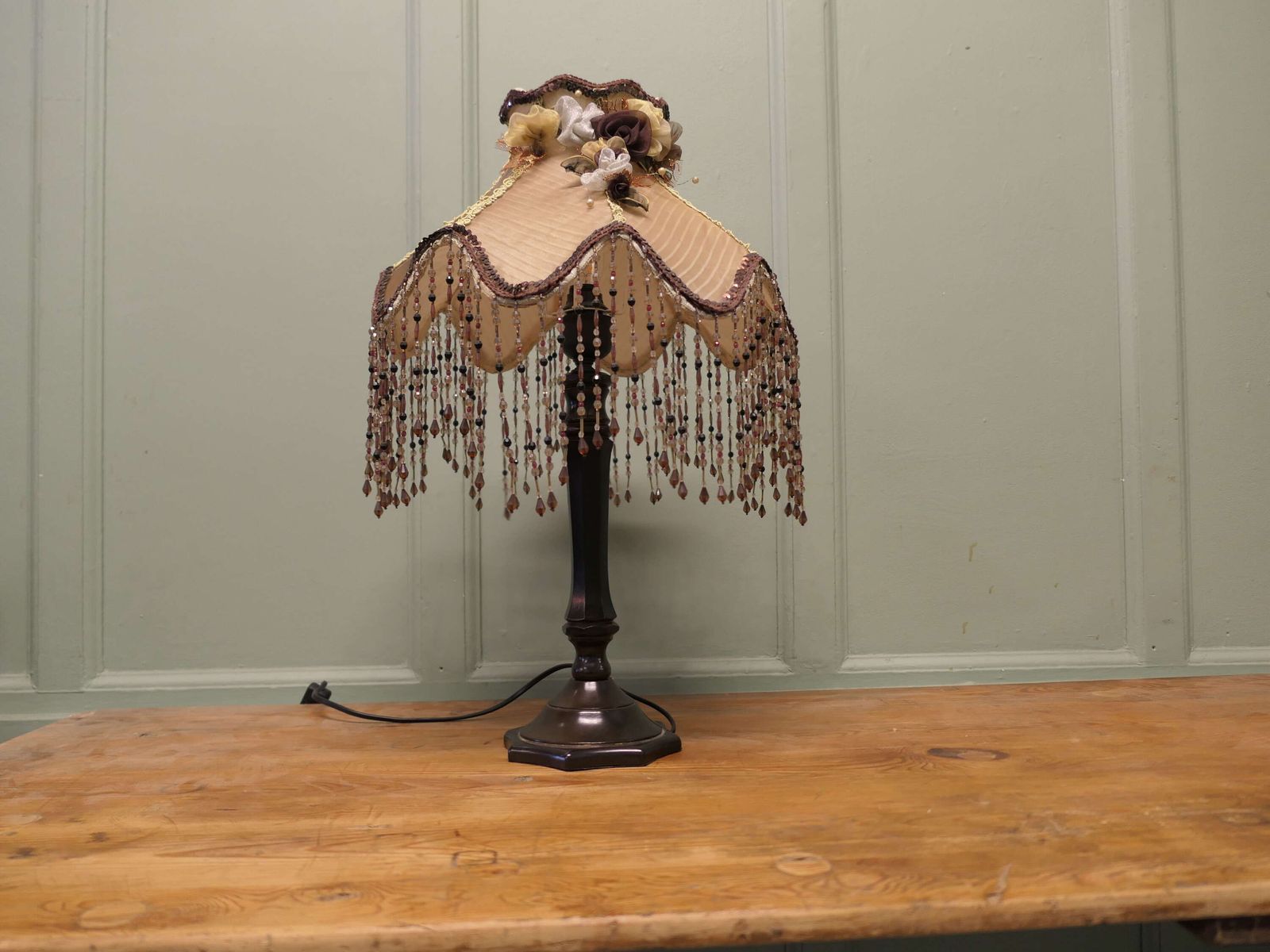 Tall Art Deco Bakelite Table Lamp With Beaded Shade This Is A Tall Slender Piece photo 570.0
