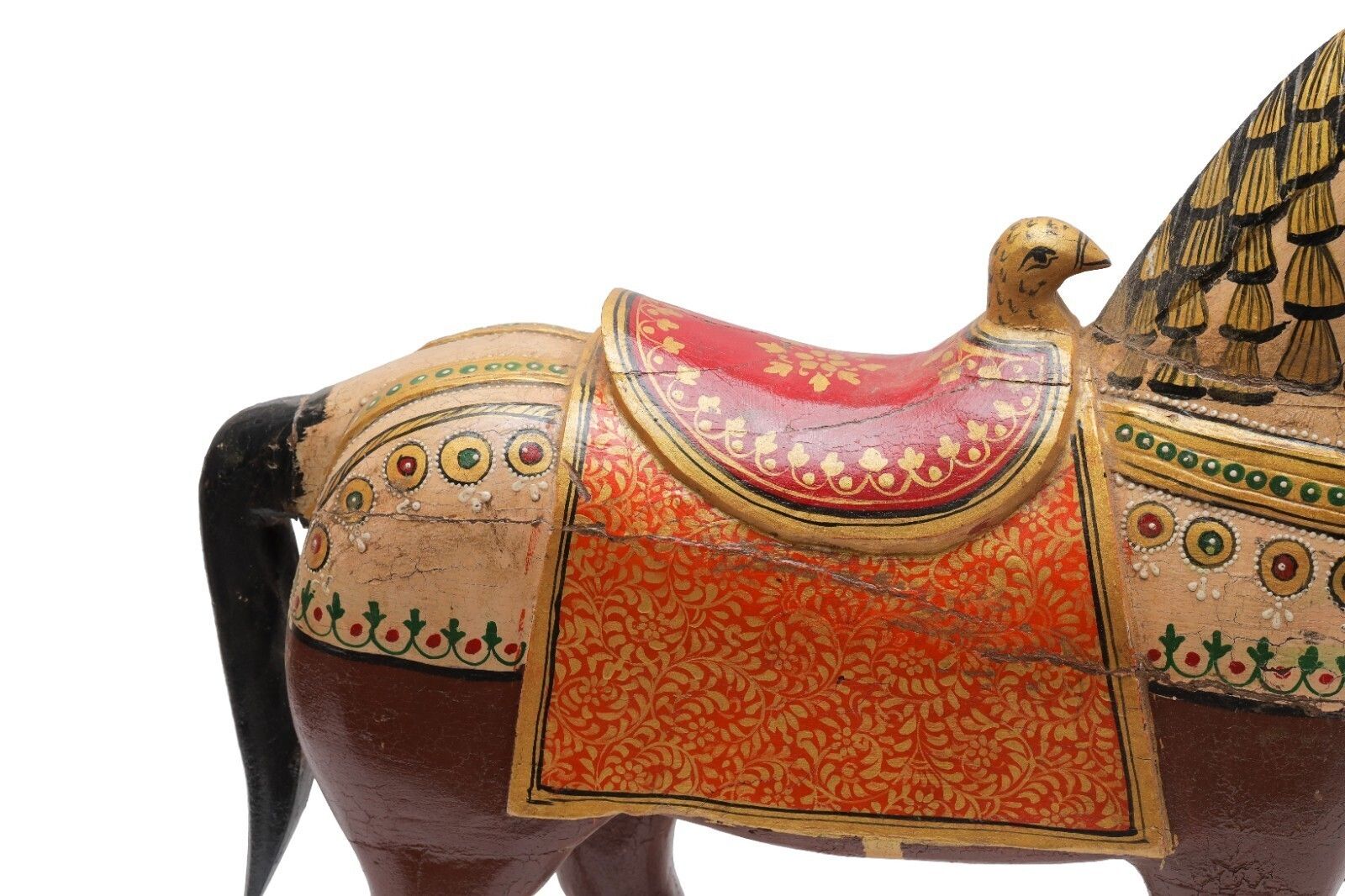195.0 Vintage Indian Hand Painted Solid Wooden Horse Statue Ornament photo