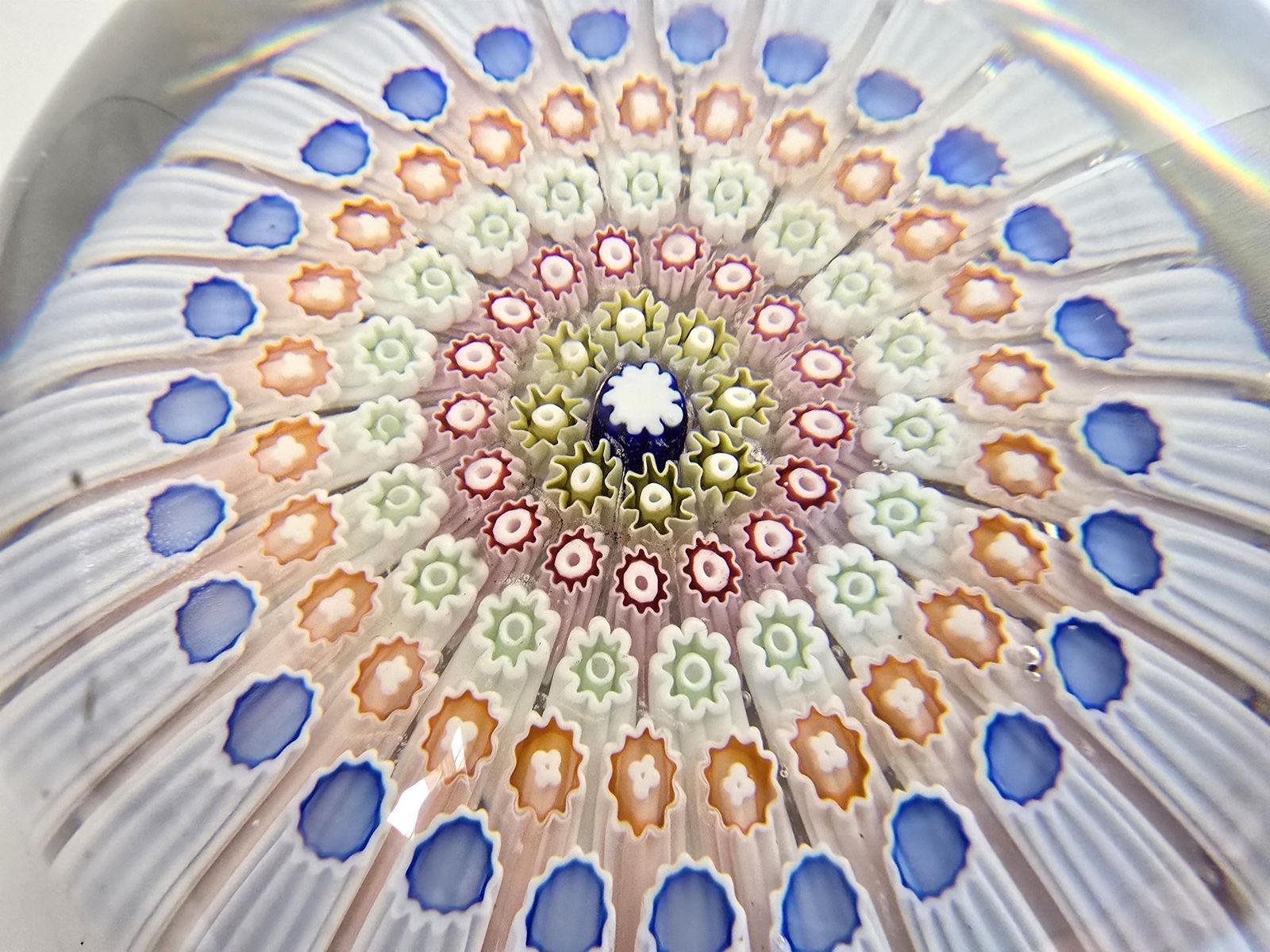 Home Decor Antique Millefiori English Footed Paperweight C. 1910, Rare With Uranium Glass Canes photo