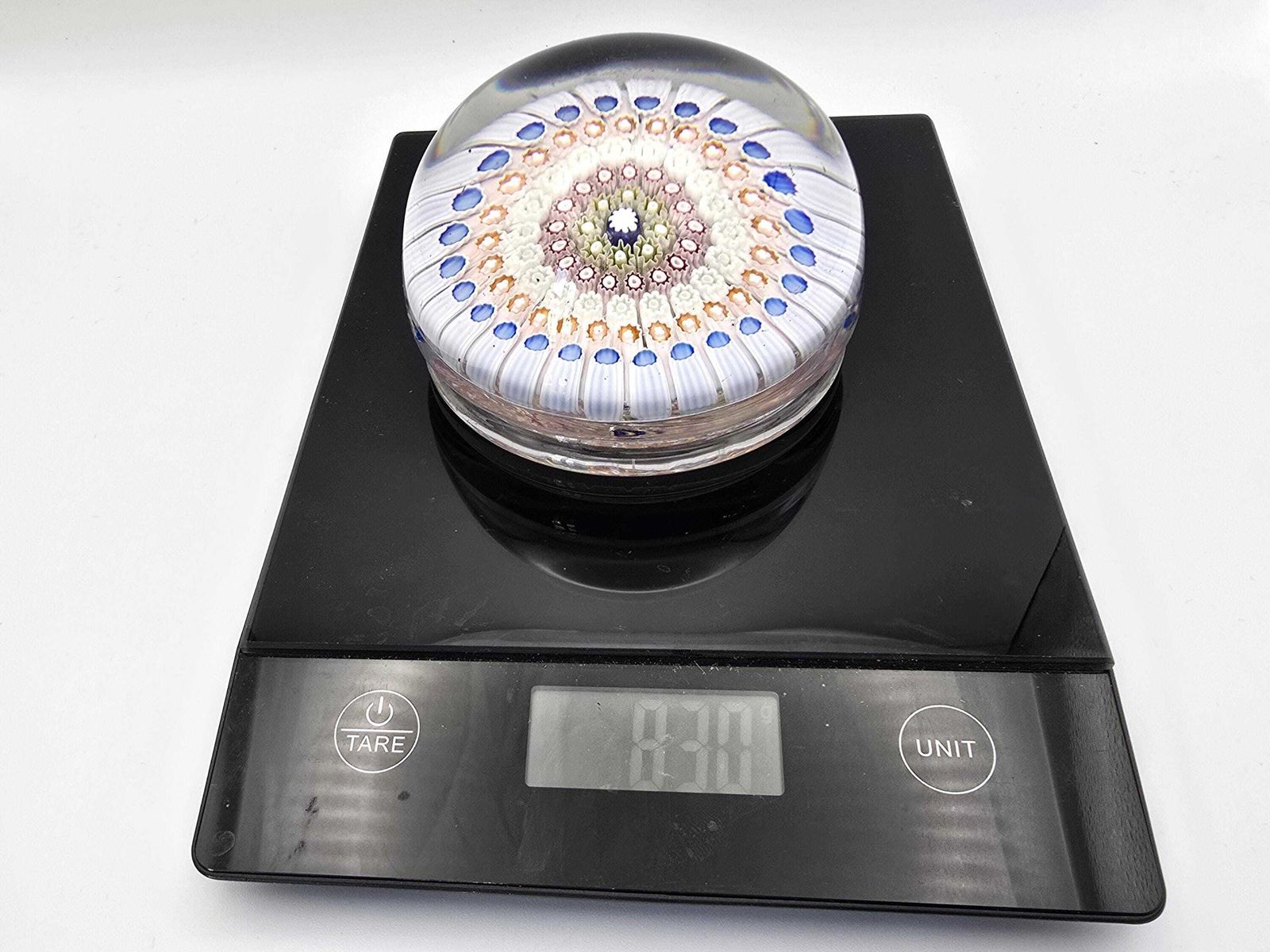 photo vinterior Antique Millefiori English Footed Paperweight C. 1910, Rare With Uranium Glass Canes