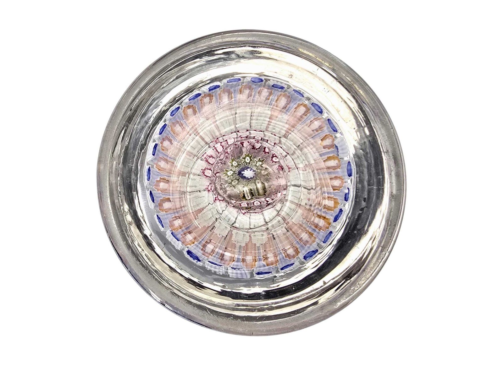 photo vintage Antique Millefiori English Footed Paperweight C. 1910, Rare With Uranium Glass Canes