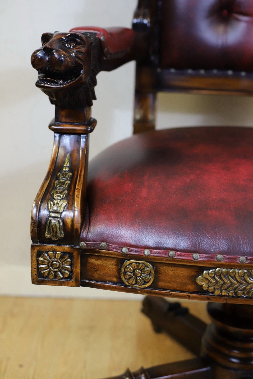 Stunning Victorian Empire Style Gilt Carved Wood Executive Swivel Chair photo vintage