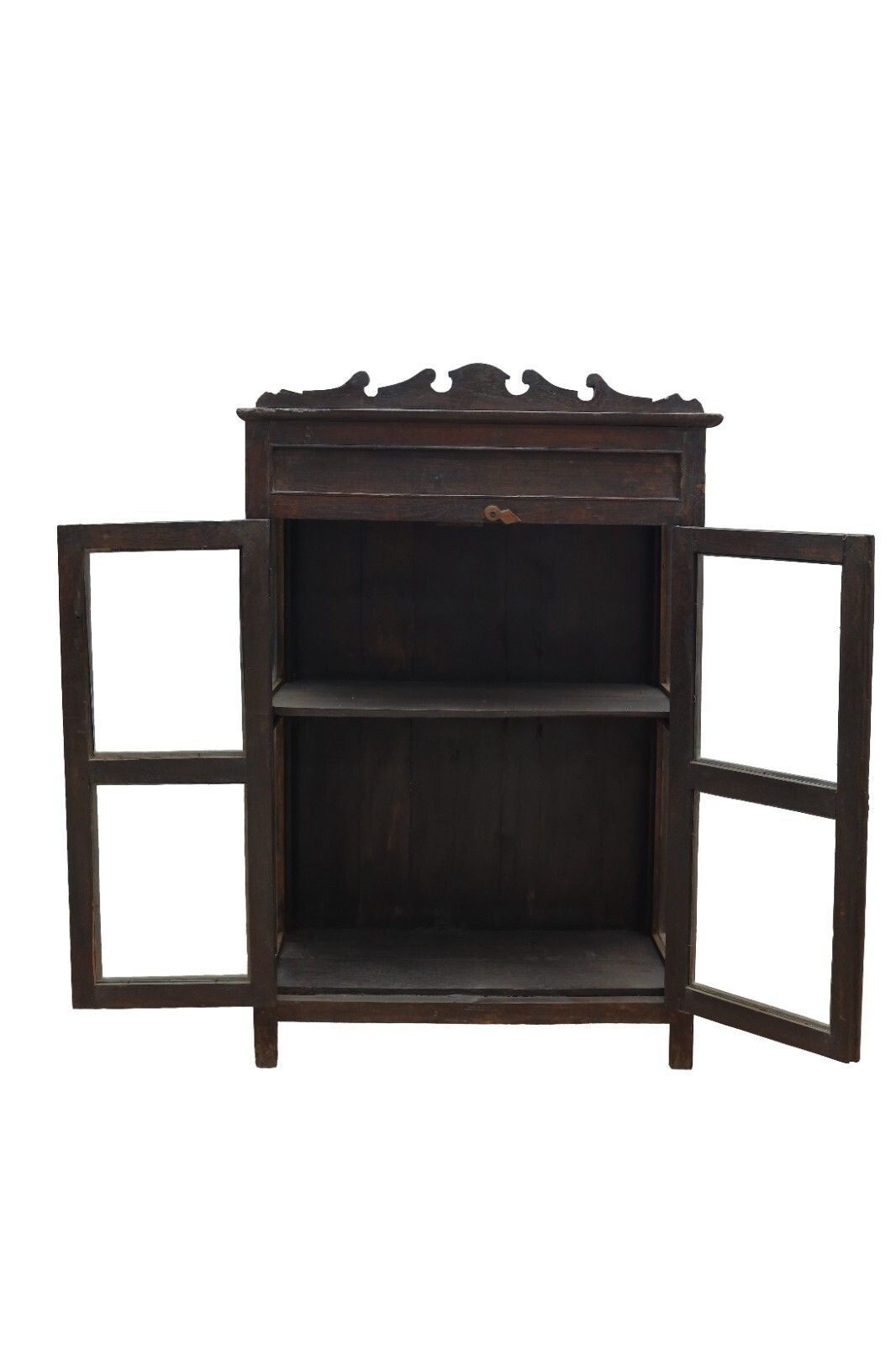 Vintage Indian Colonial Wooden Glazed Display Drinks Cabinet Cupboard photo furniture