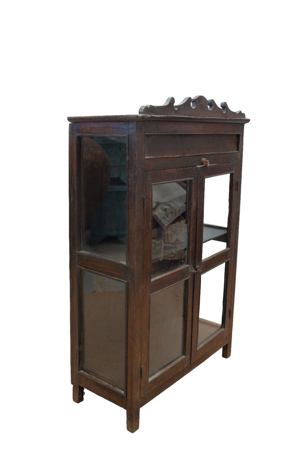 Vintage Indian Colonial Wooden Glazed Display Drinks Cabinet Cupboard photo for sale