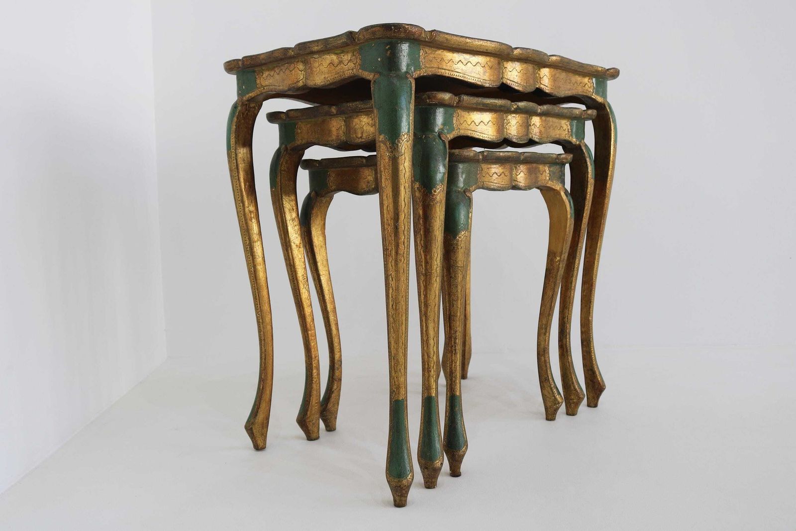 Vintage Italian Florentine Nesting Tables, Gilded Wood, Hand Painted, 1960s photo furniture