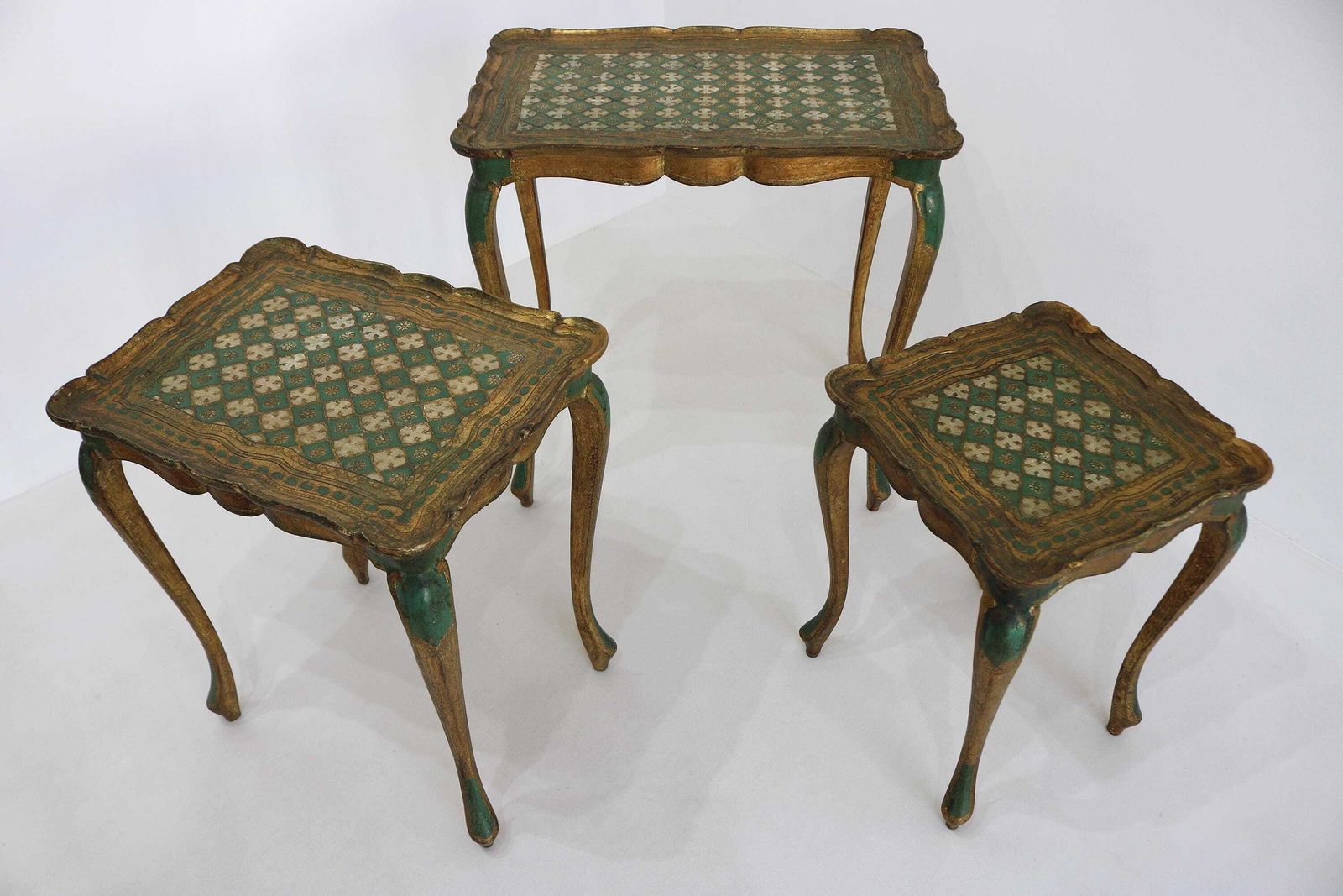 Vintage Italian Florentine Nesting Tables, Gilded Wood, Hand Painted, 1960s photo for sale