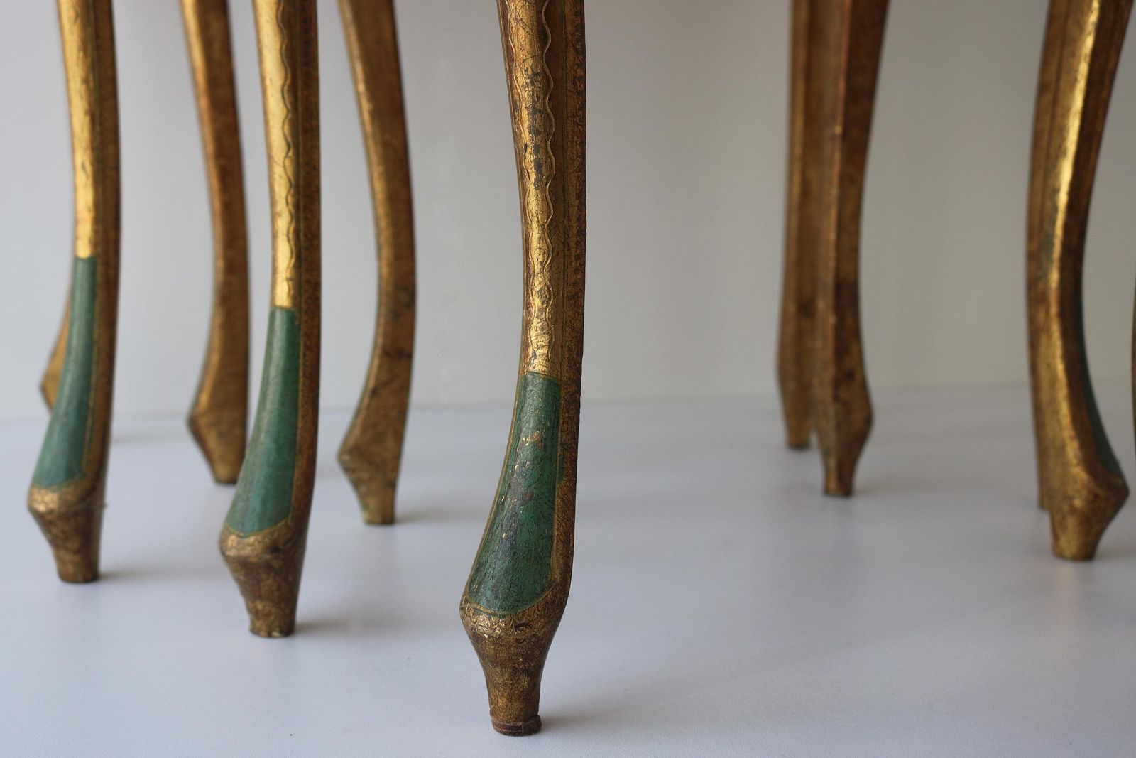 Vintage Italian Florentine Nesting Tables, Gilded Wood, Hand Painted, 1960s photo Furniture