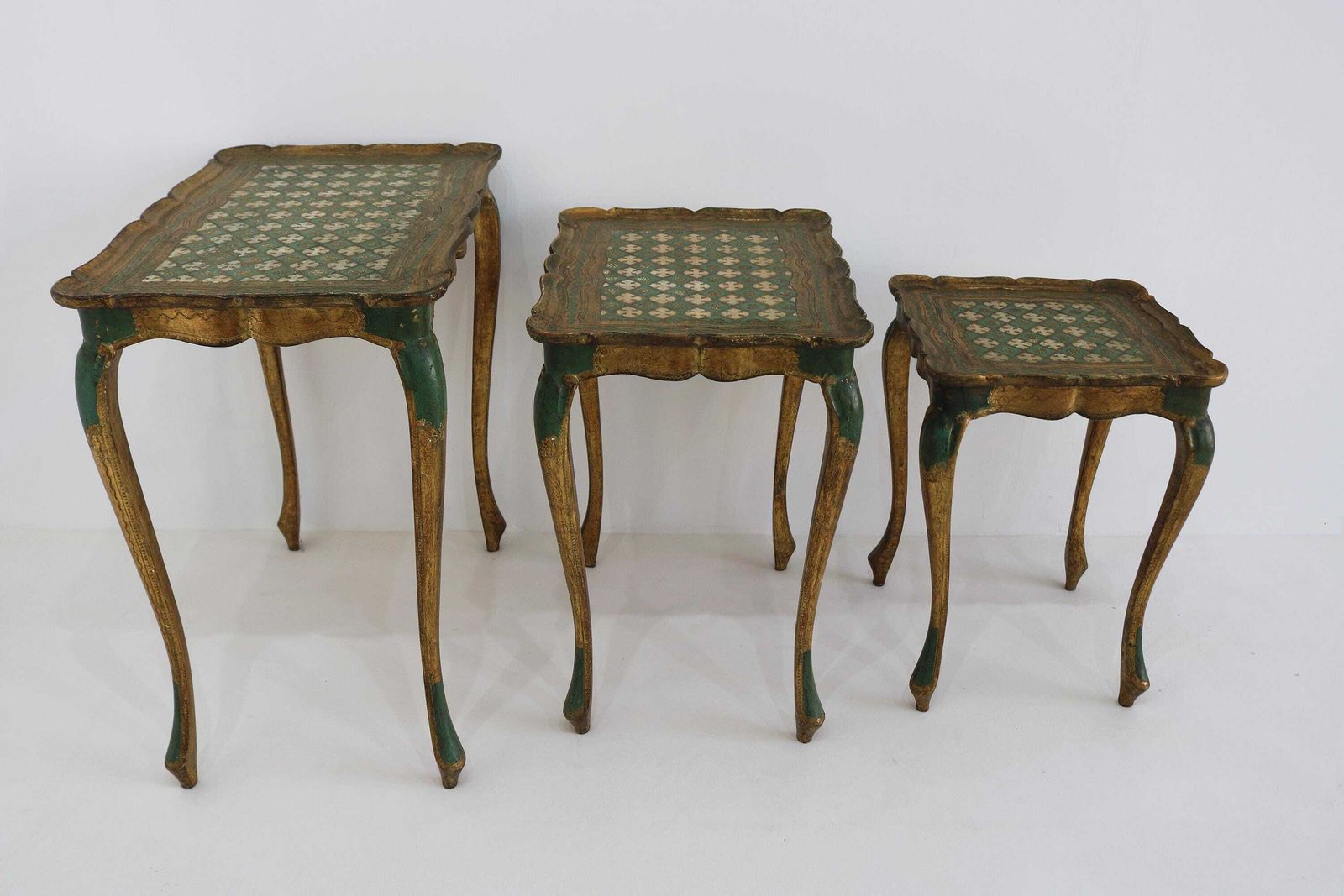 Vintage Italian Florentine Nesting Tables, Gilded Wood, Hand Painted, 1960s photo buy