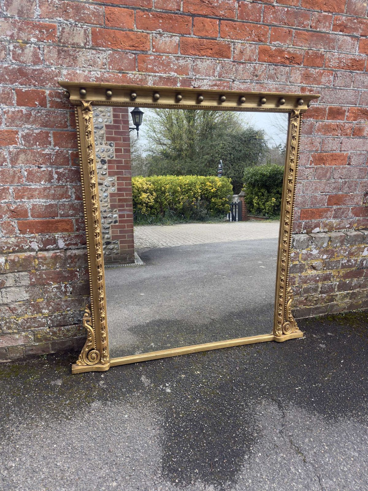 A Fabulous Large Antique English 19th Century C Ribbed Framed Overmantle Mirror.