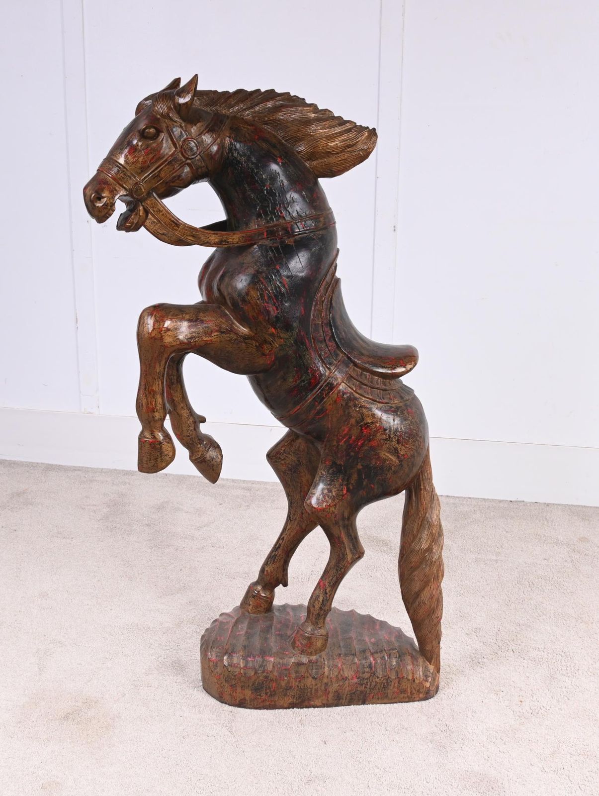 Italian Florentine Rearing Horse Statue Carved Pony 1920 photo furniture