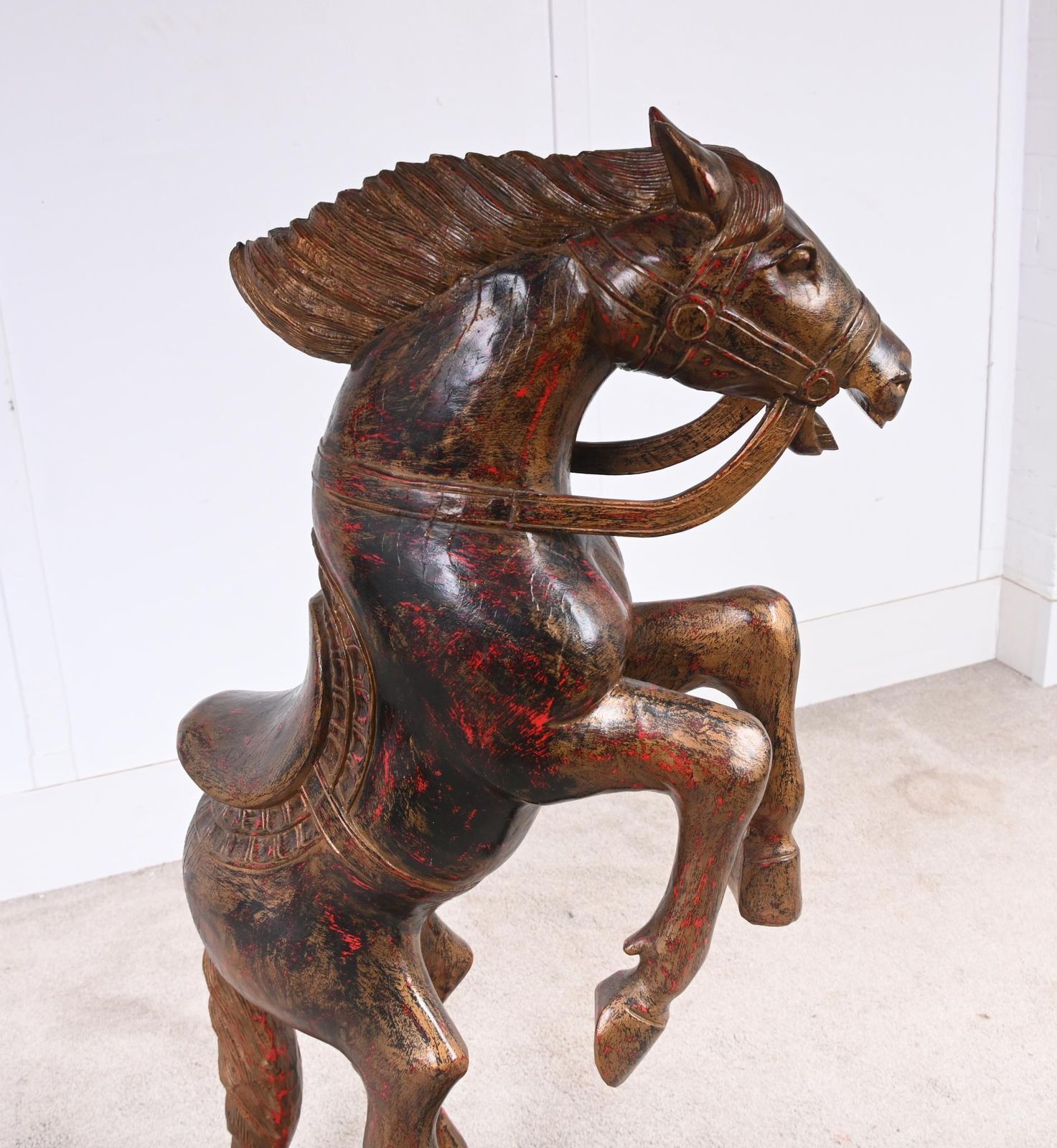 Italian Florentine Rearing Horse Statue Carved Pony 1920 photo 1450.0