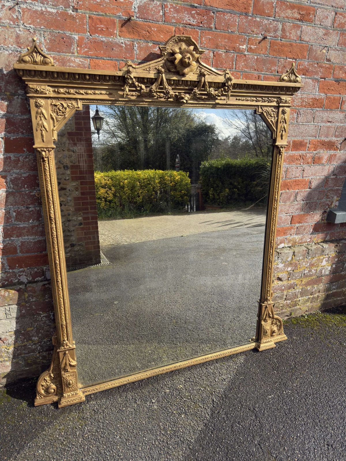 A Spectacular Large Antique English 19th C Gilt Overmantle Mirror.