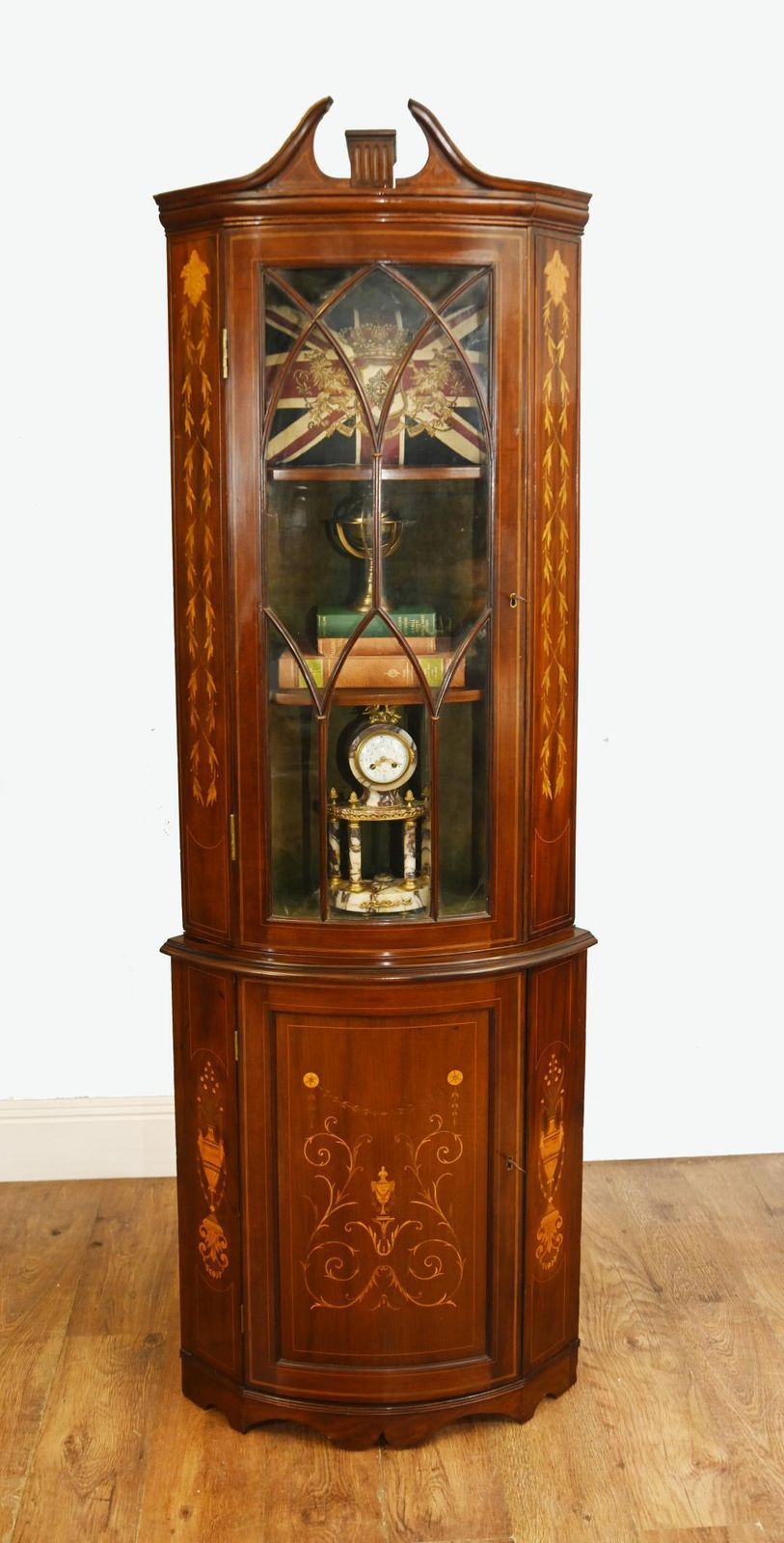 Edwardian Inlaid Mahogany Corner Display Cabinet 1910 photo for sale