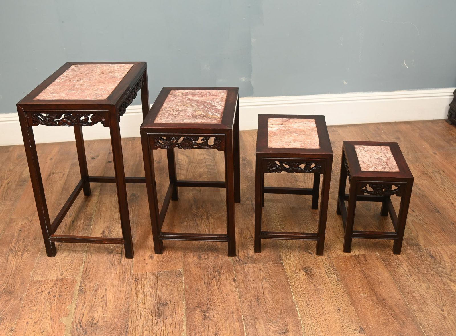 Chinese Hardwood Nest Of Tables Set 4 Marble Tops photo 950.0
